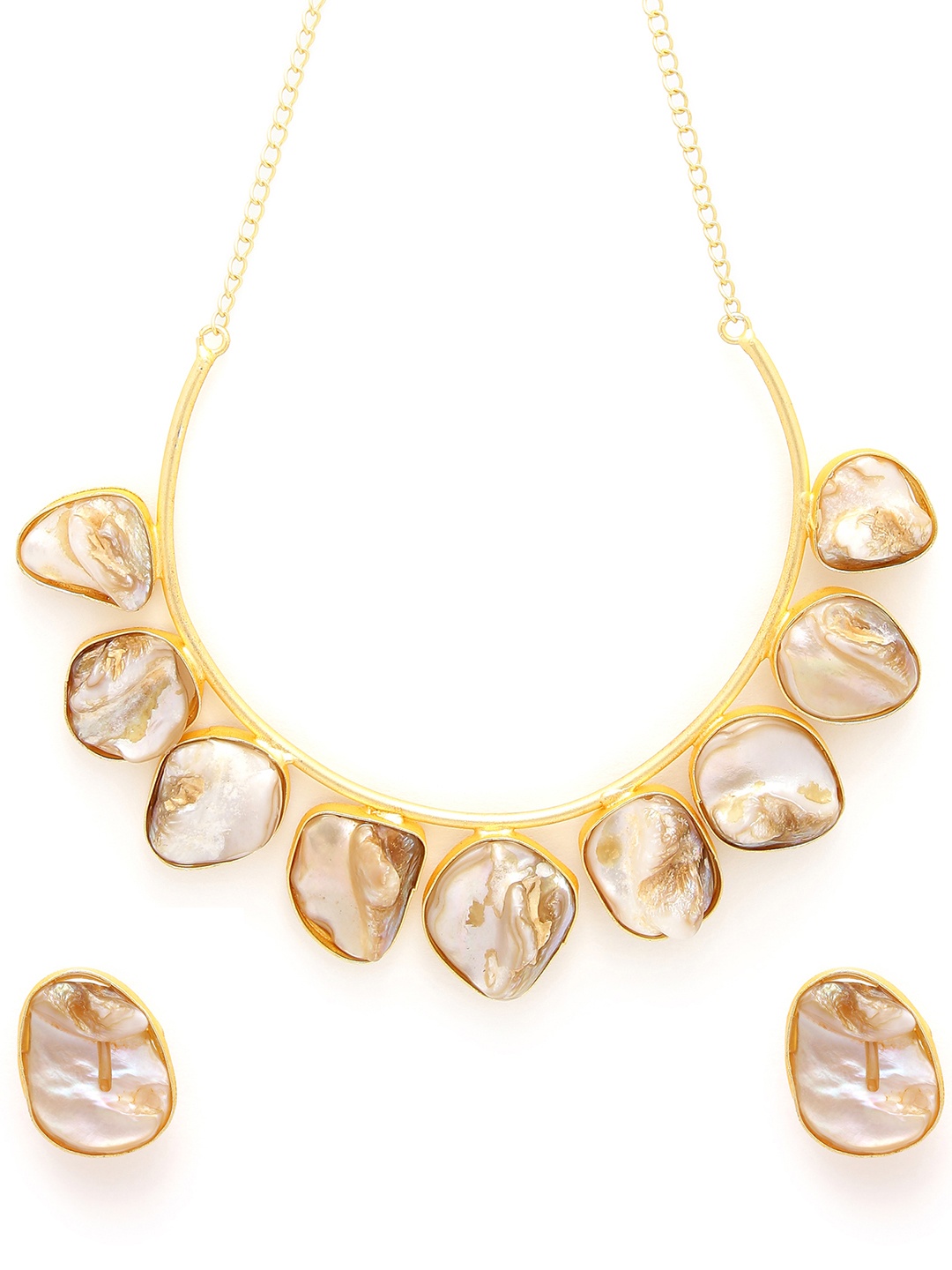 

DressBerry Gold Gold Plated Flat Pearls Necklace & Earrings