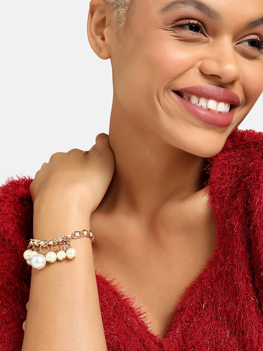 

DressBerry White Gold-Plated Beaded Link Bracelet