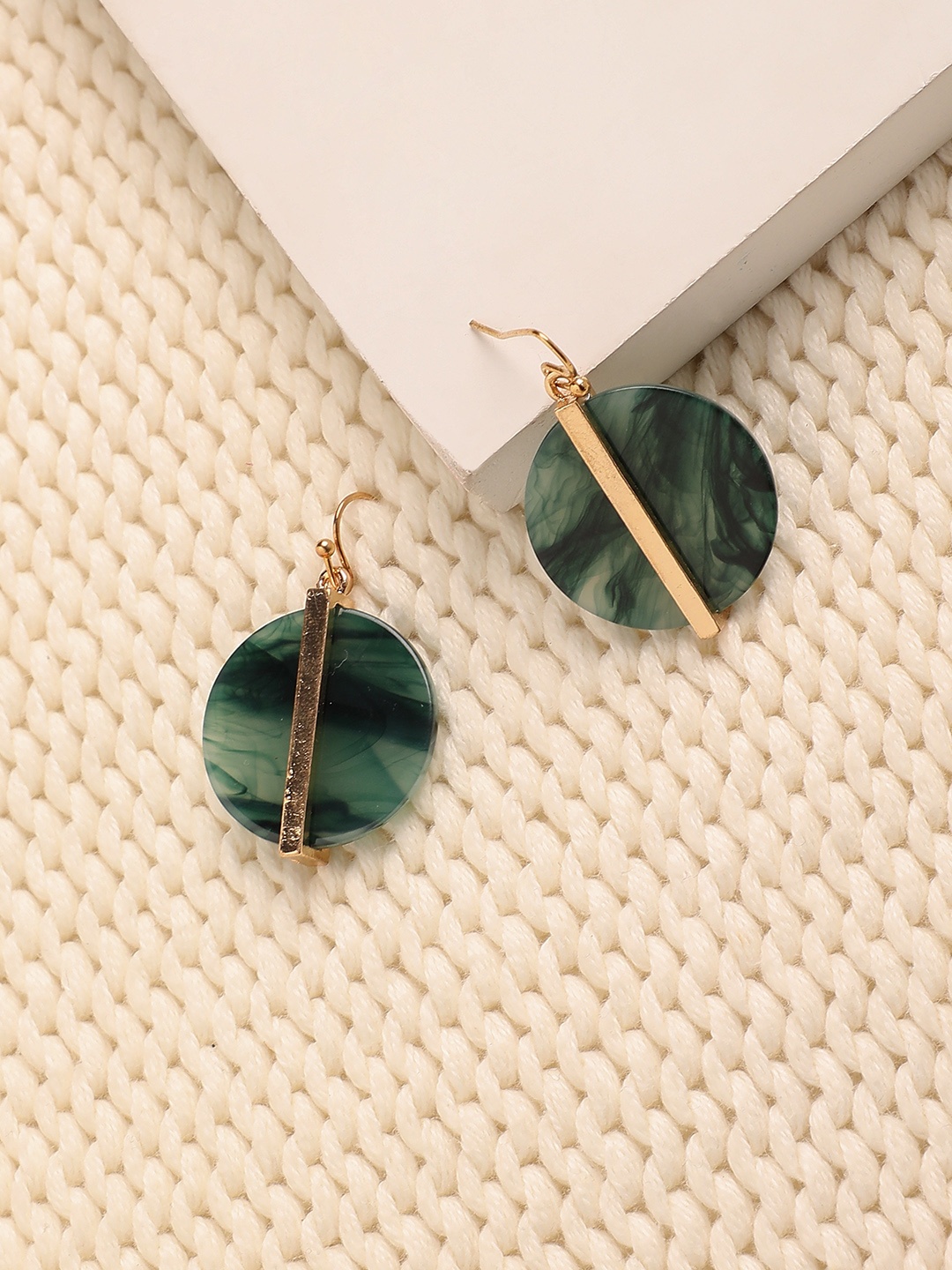 

DressBerry Green Gold-Plated Contemporary Drop Earrings