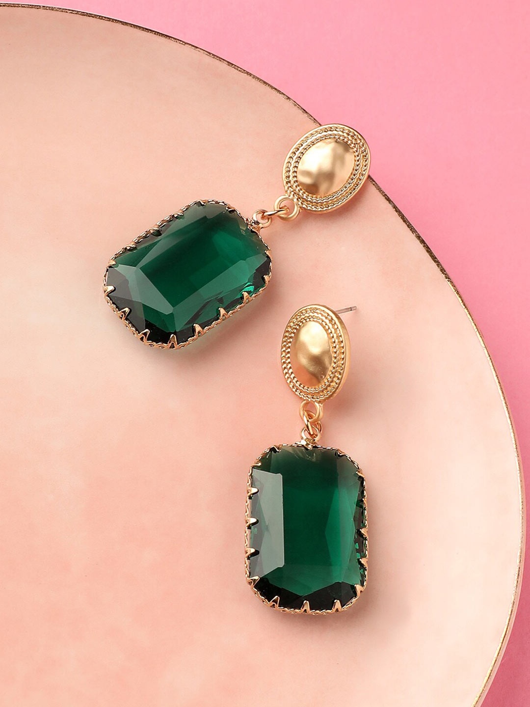 

DressBerry Green Gold Plated Contemporary Drop Earrings