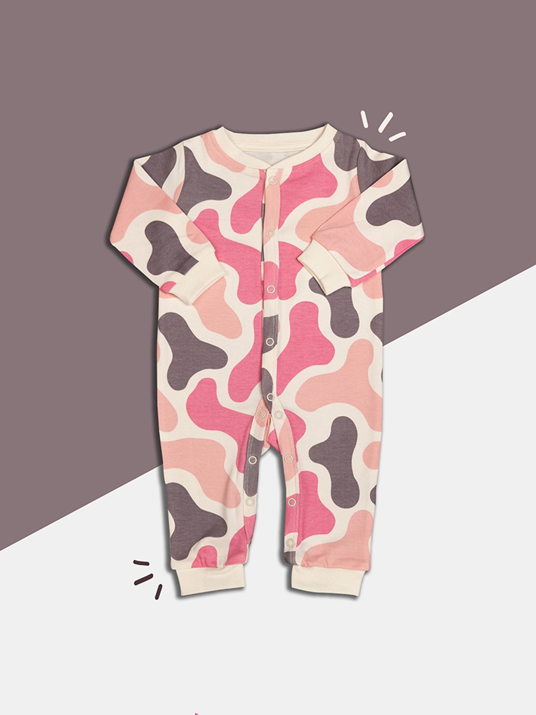 

BAESD Infants Geometric Printed Ribbed Organic Cotton Romper, Pink