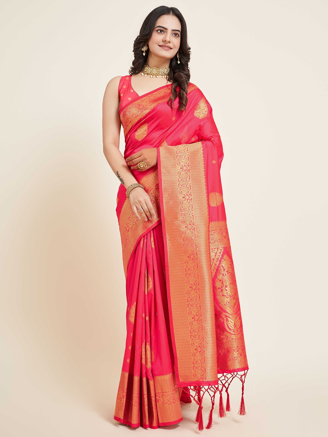 

Mitera Ethnic Motif Woven Design Zari Silk Banarasi Saree, Peach