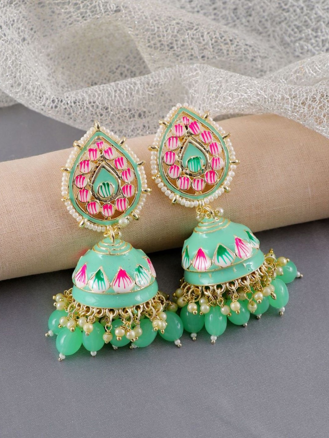 

Crunchy Fashion Gold-Plated Beaded Dome Shaped Jhumkas