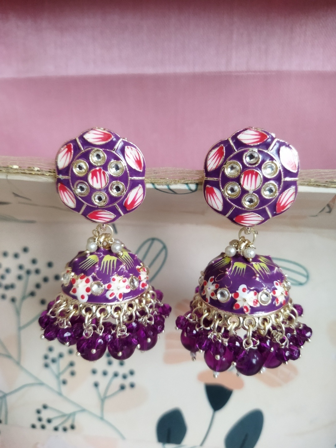 

Crunchy Fashion Gold-Plated Dome Shaped Meenakari Jhumkas
