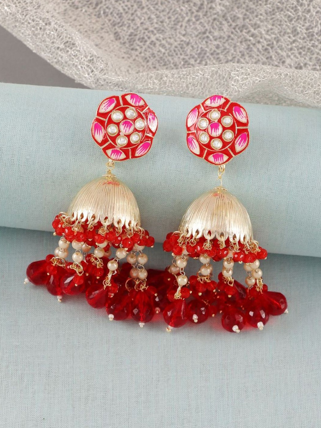 

Crunchy Fashion Gold-Plated Dome Shaped Jhumkas