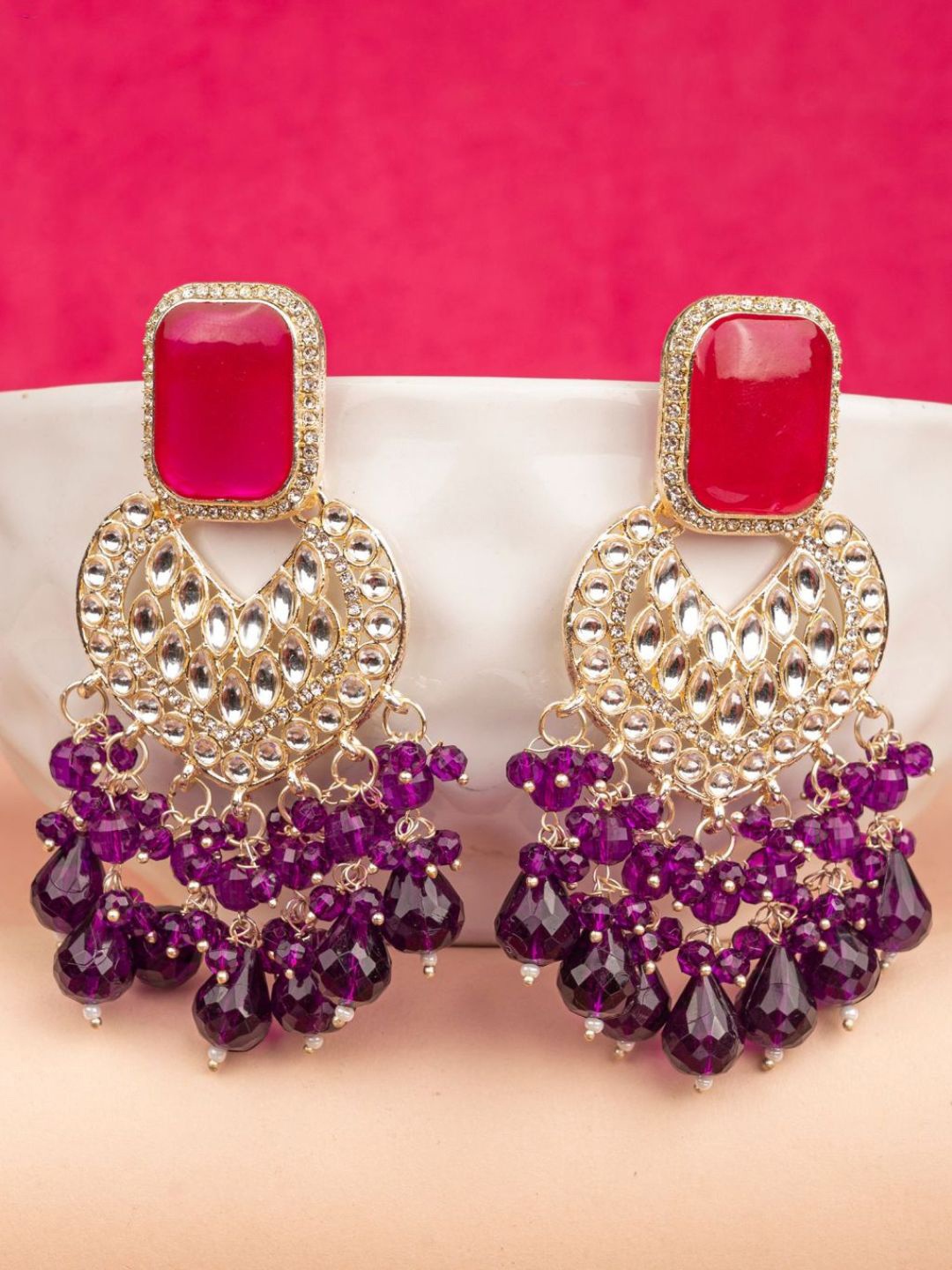 

Crunchy Fashion Gold-Plated Heart Shaped Chandbalis