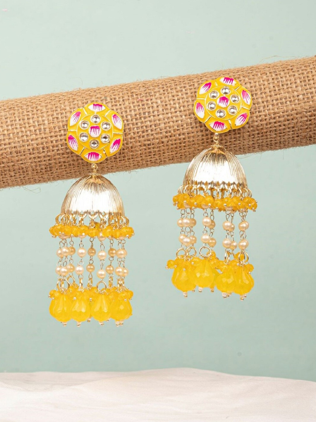 

Crunchy Fashion Gold Plated Dome Shaped Jhumkas