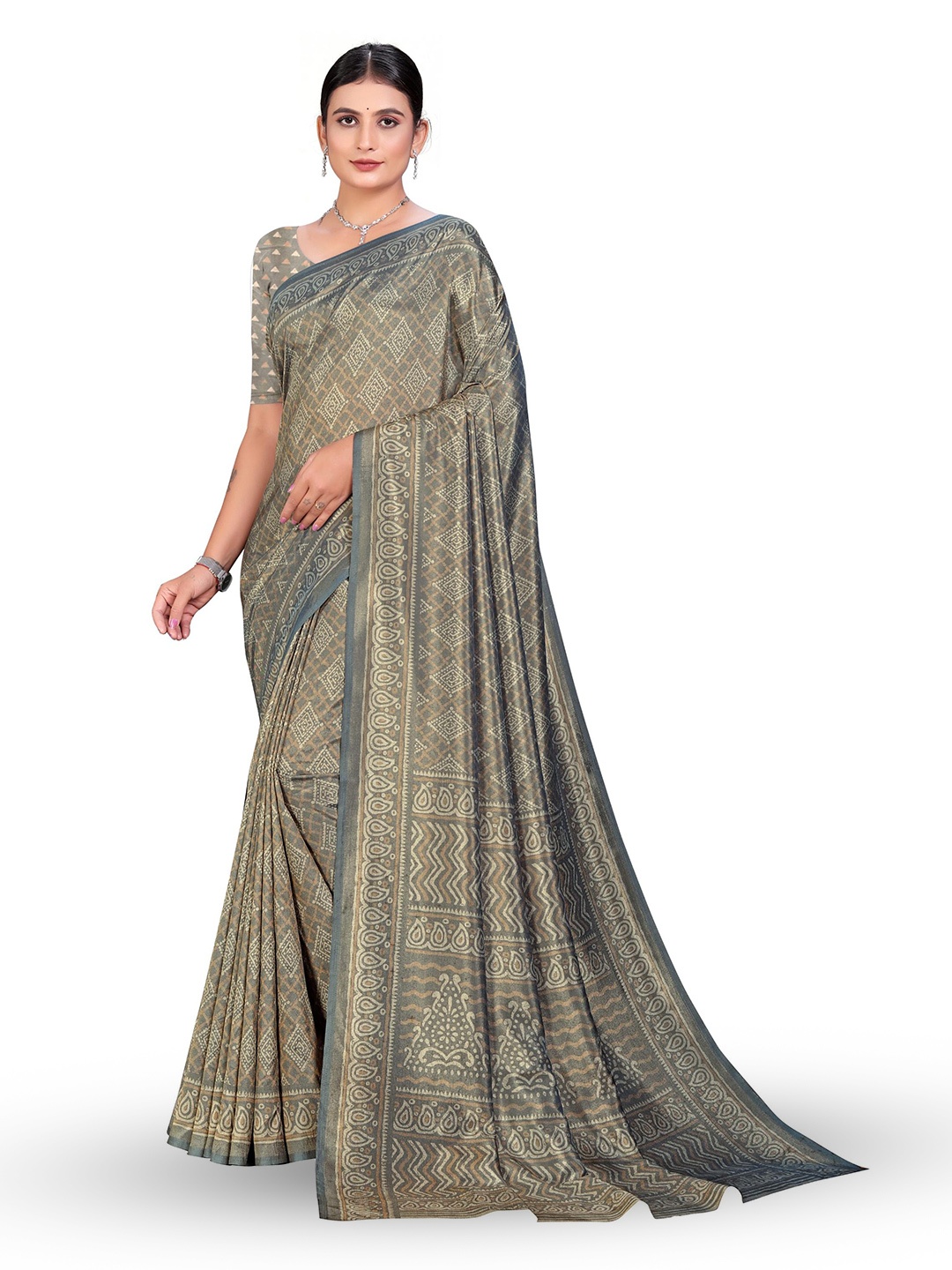 

VIMLA Ethnic Motifs Kaanchi Silk Saree, Green