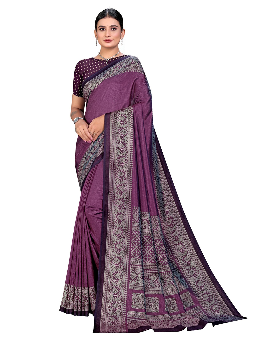 

VIMLA Ethnic Motifs Woven Design Zari Mysore Silk Saree, Purple