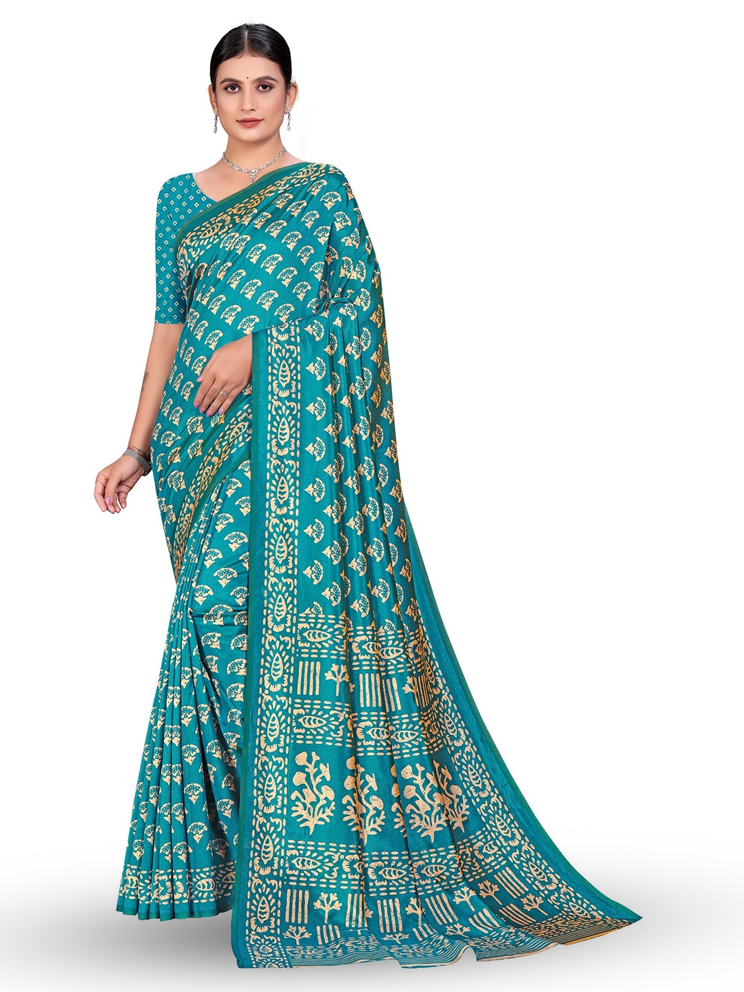 

VIMLA Floral Printed Kaanchi Silk Saree, Blue