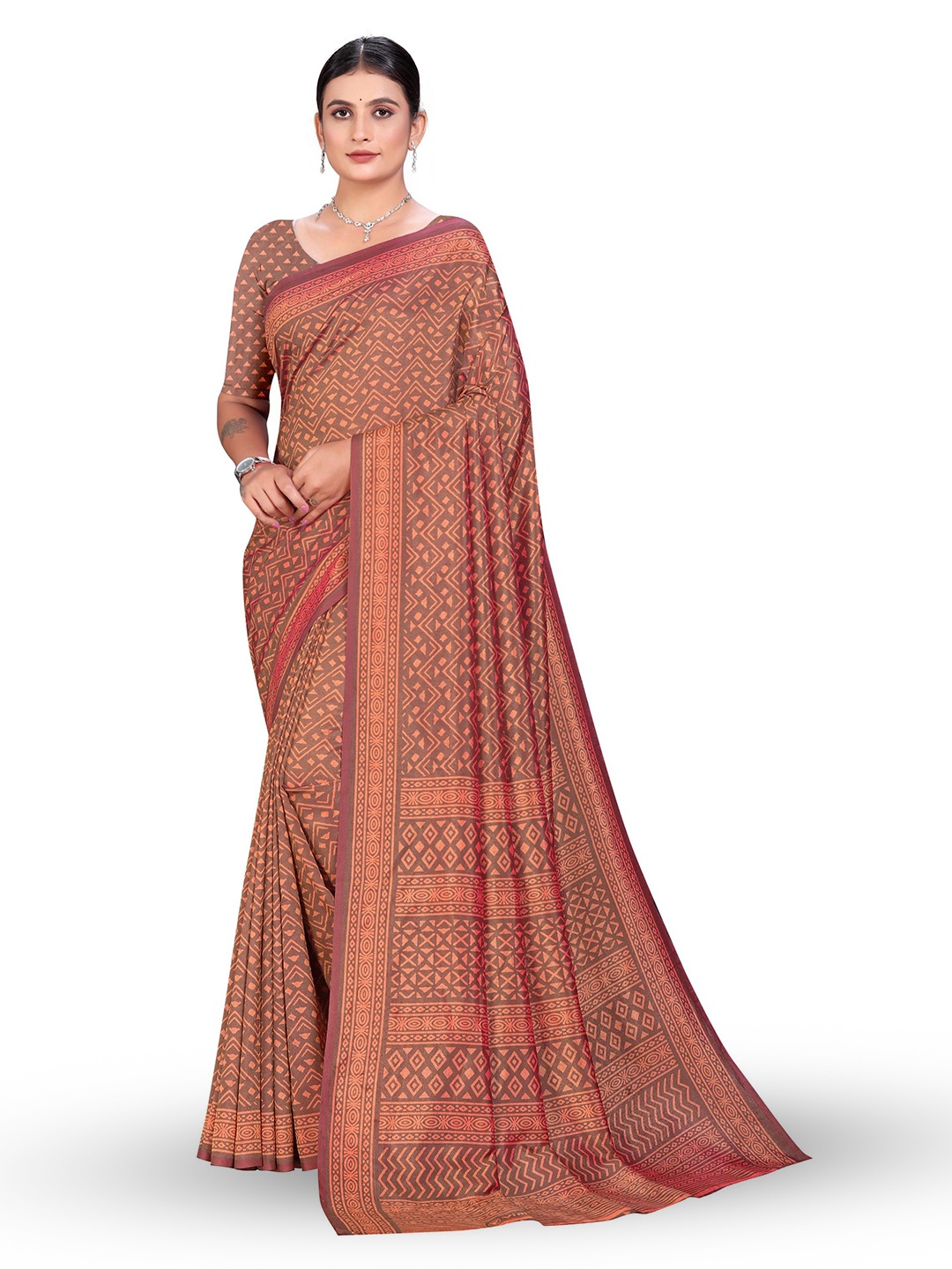 

VIMLA Geometric Printed Kaanchi Silk Saree, Orange