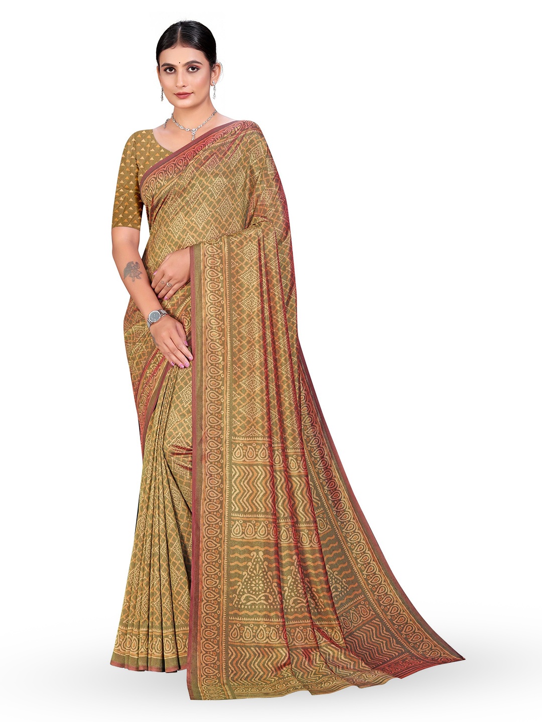 

VIMLA Ethnic Motifs Kaanchi Silk Saree, Gold