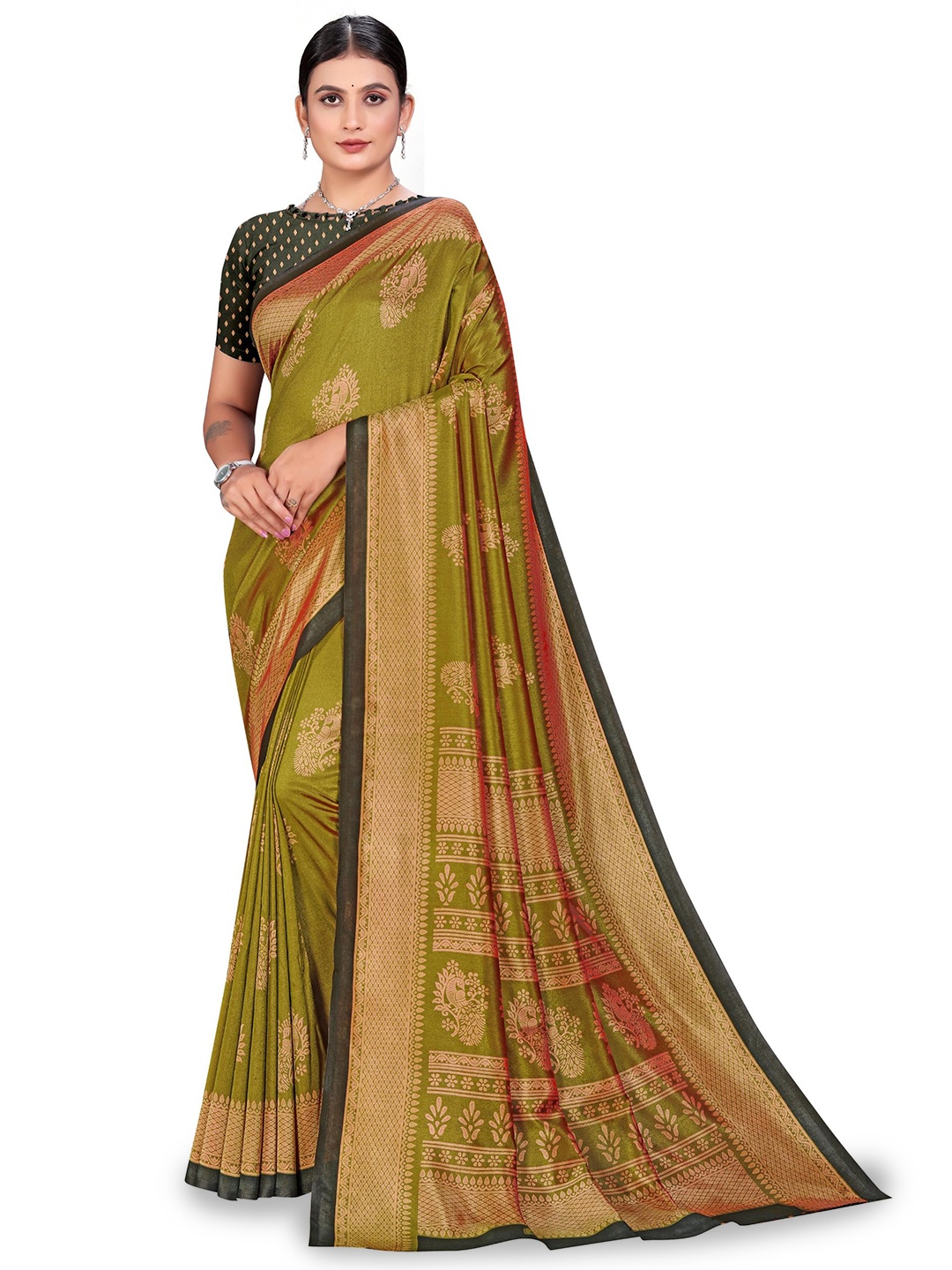

VIMLA Ethnic Motifs Kaanchi Silk Saree, Green