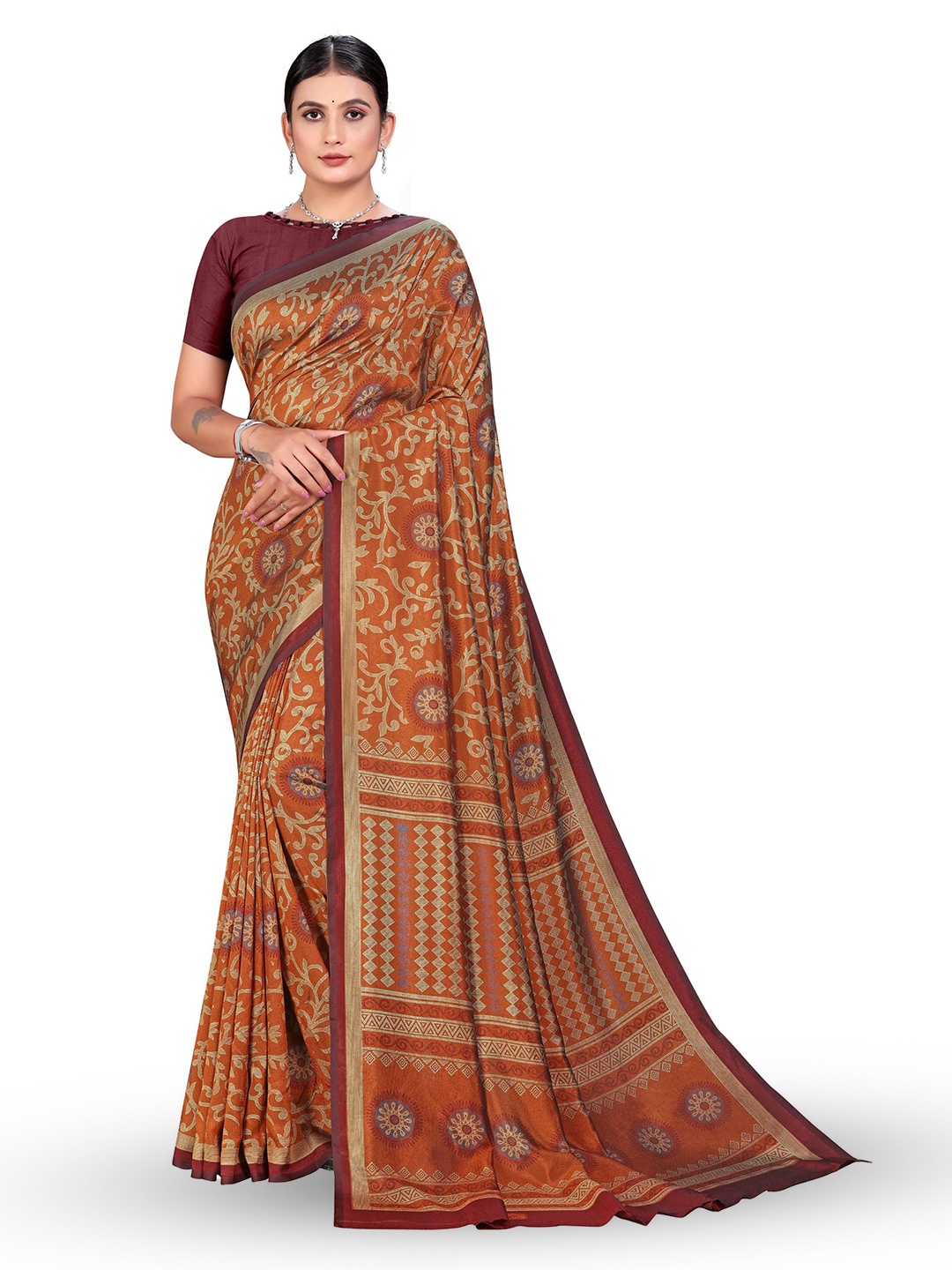 

VIMLA Floral Printed Kaanchi Silk Saree, Orange