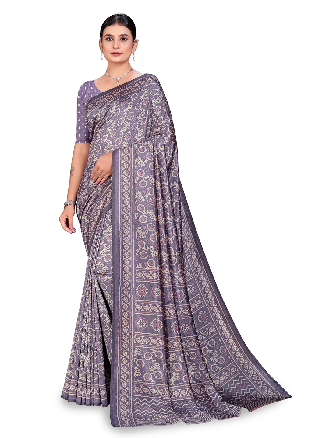 

VIMLA Floral Printed Kaanchi Silk Saree, Purple