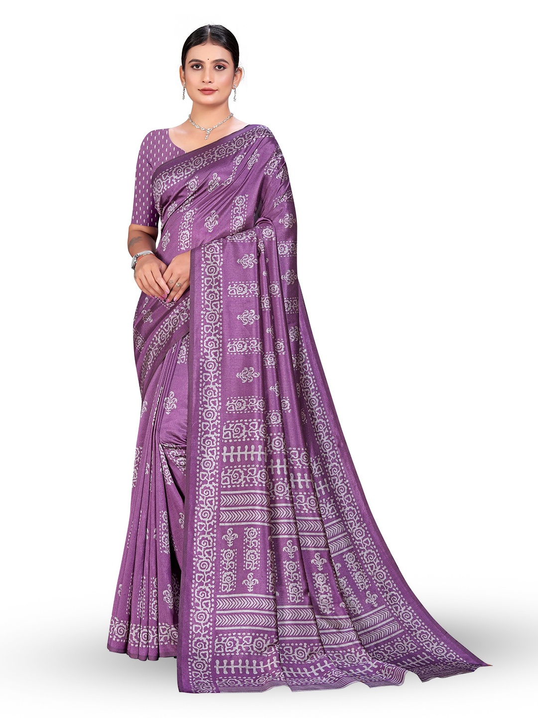 

VIMLA Floral Printed Kaanchi Silk Saree, Violet