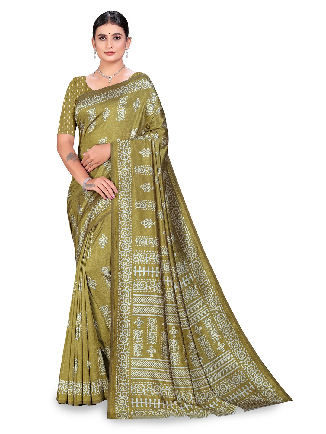 

VIMLA Floral Printed Mysore Silk Saree, Green