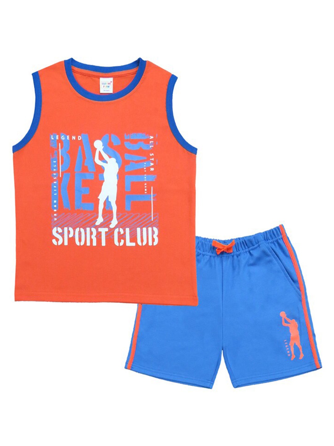 

Clothe Funn Boys Printed Pure Cotton T-shirt With Shorts, Orange