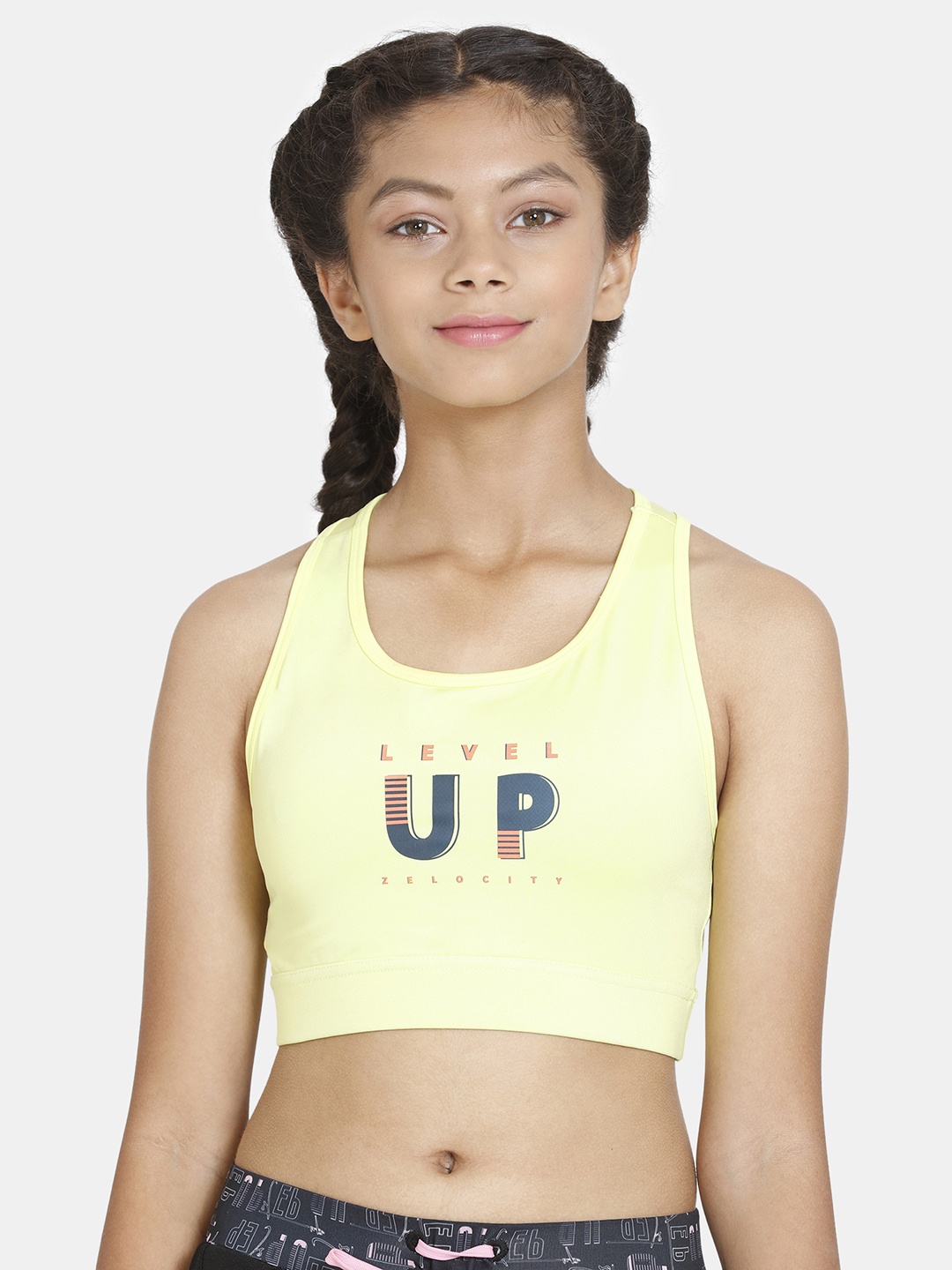 

Zelocity by Zivame Girls Anti Bacterial Typography Printed Workout Bra Full Coverage, Yellow