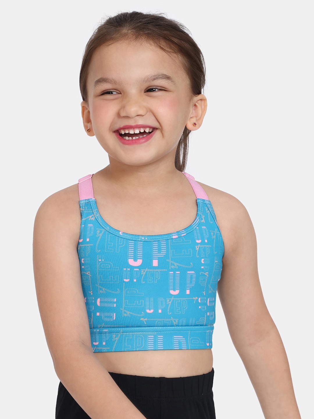

Zelocity by Zivame Girls Anti Bacterial Typography Printed Workout Bra Full Coverage, Blue