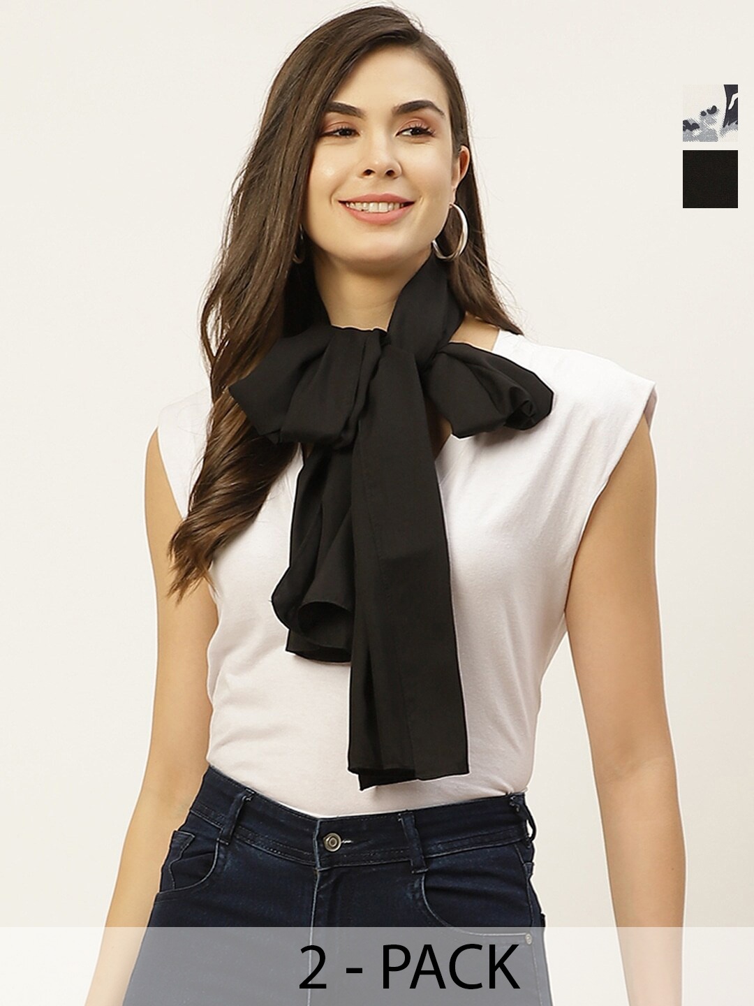 

DressBerry Black & White Pack Of 2 Printed Scarf