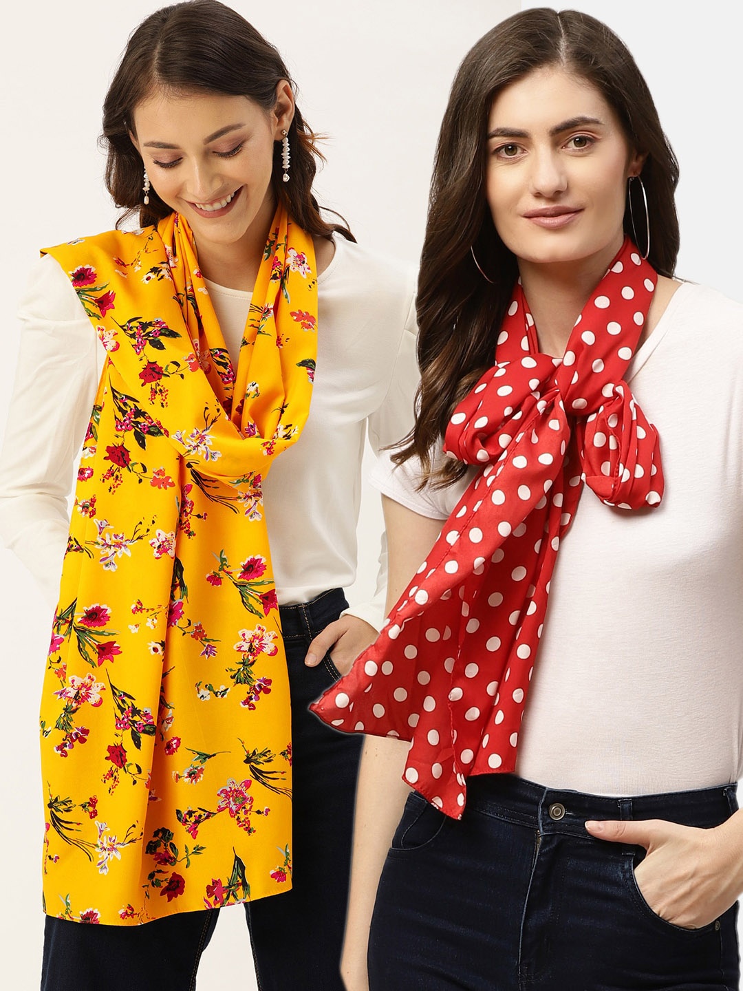 

DressBerry Yellow & Red Pack Of 2 Printed Scarfs