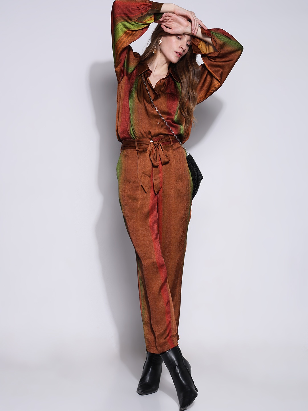 

Vero Moda Women High Rise Pleated Regular Trouser With Belt, Brown