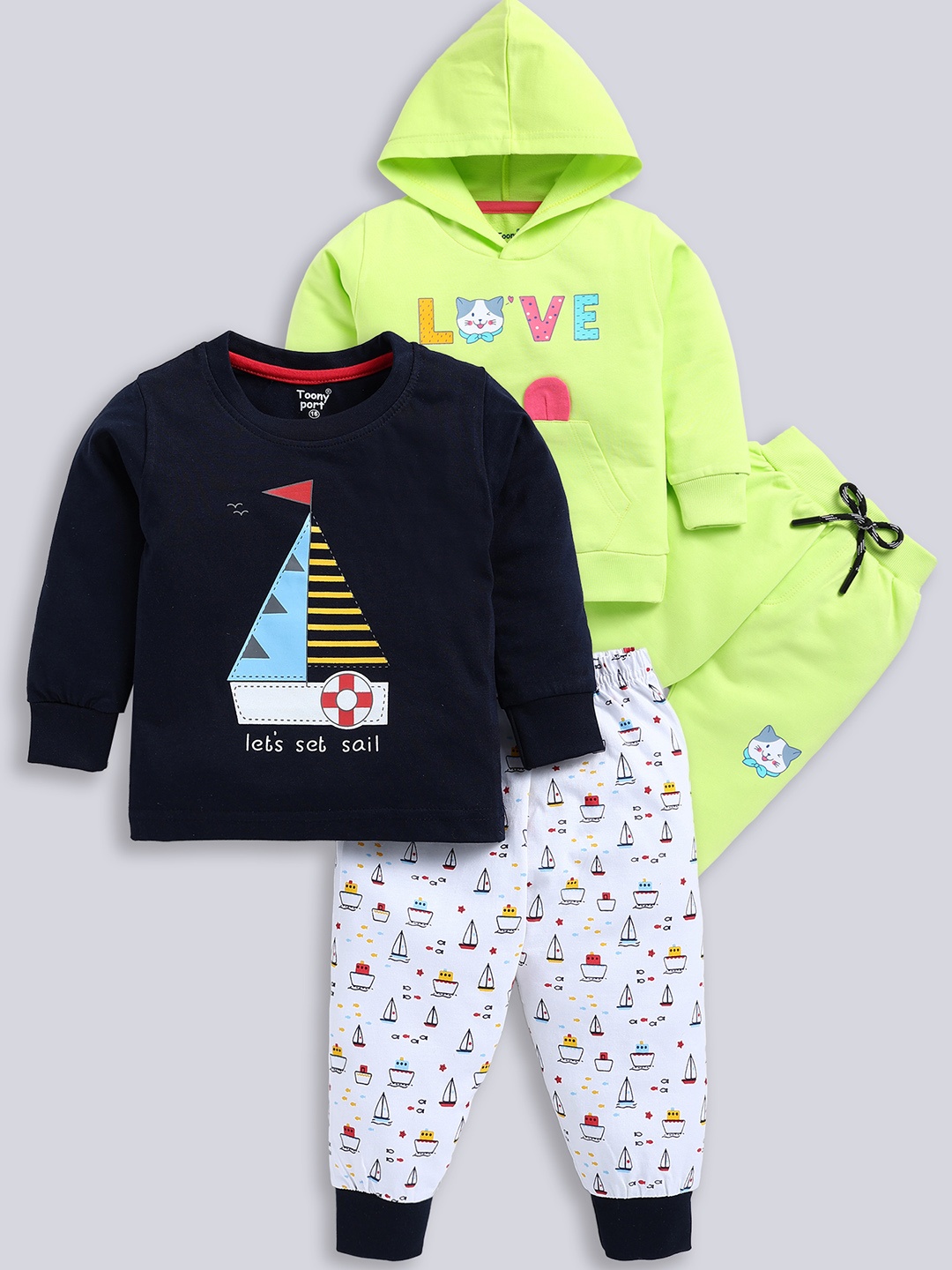 

Toonyport Kids Pack Of 2 Printed Pure Cotton T-shirt with Trousers, Green