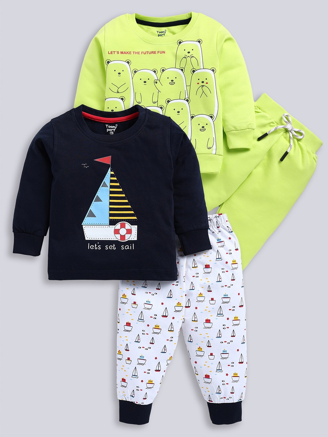 

Toonyport Kids Pack of 2 Printed Pure Cotton Clothing Set, Green