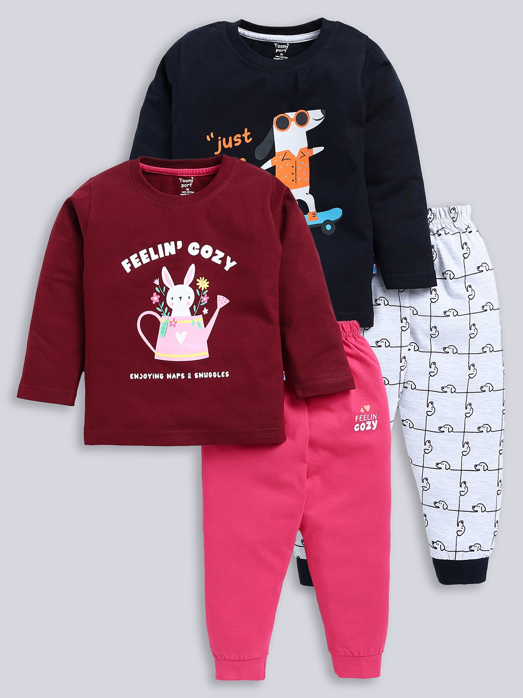 

Toonyport Kids Pack of 2 Graphic Printed Pure Cotton T-shirt with Trousers, Black