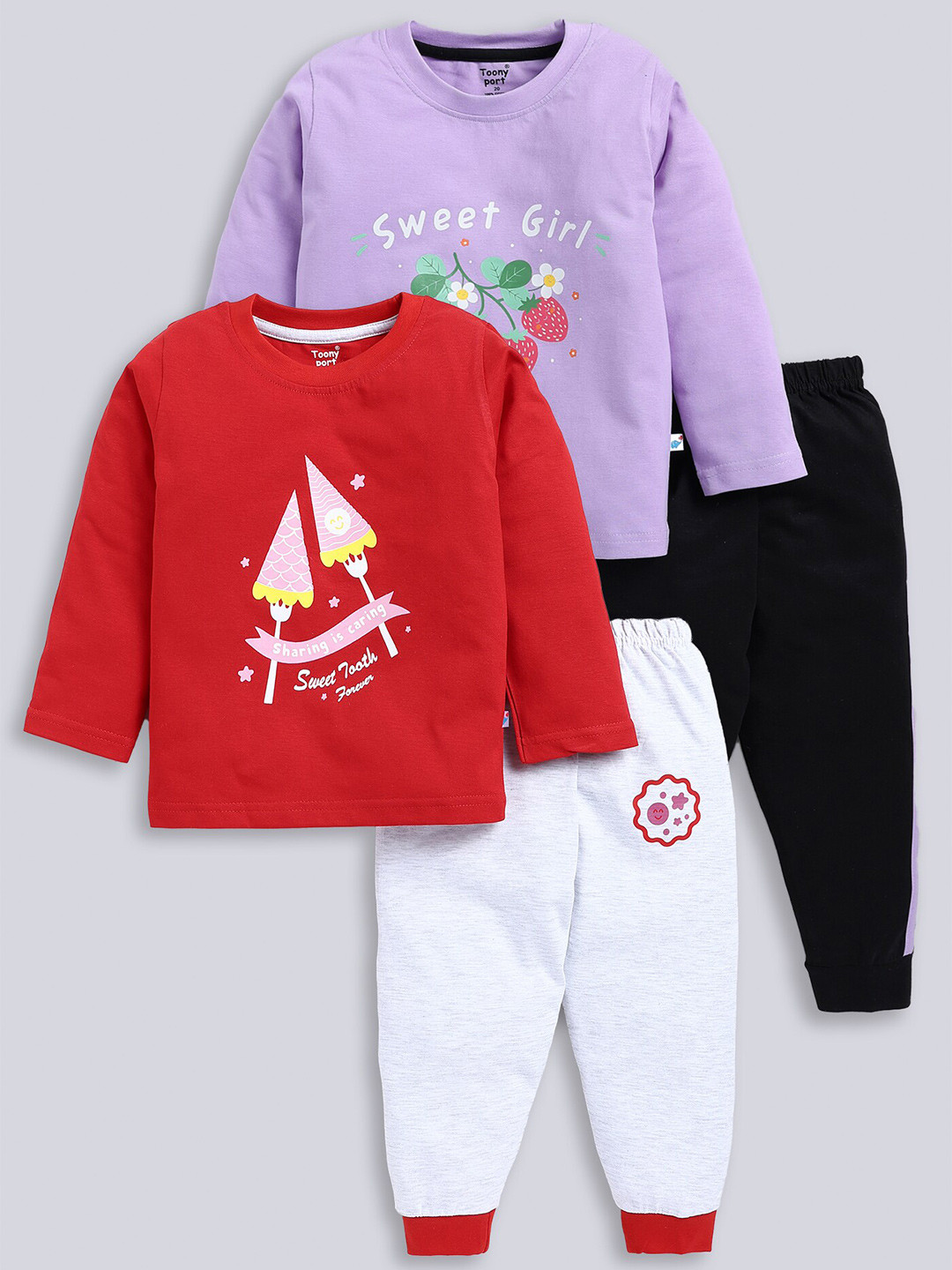

Toonyport Kids Pack of 2 Printed Pure Cotton Clothing Set, Purple