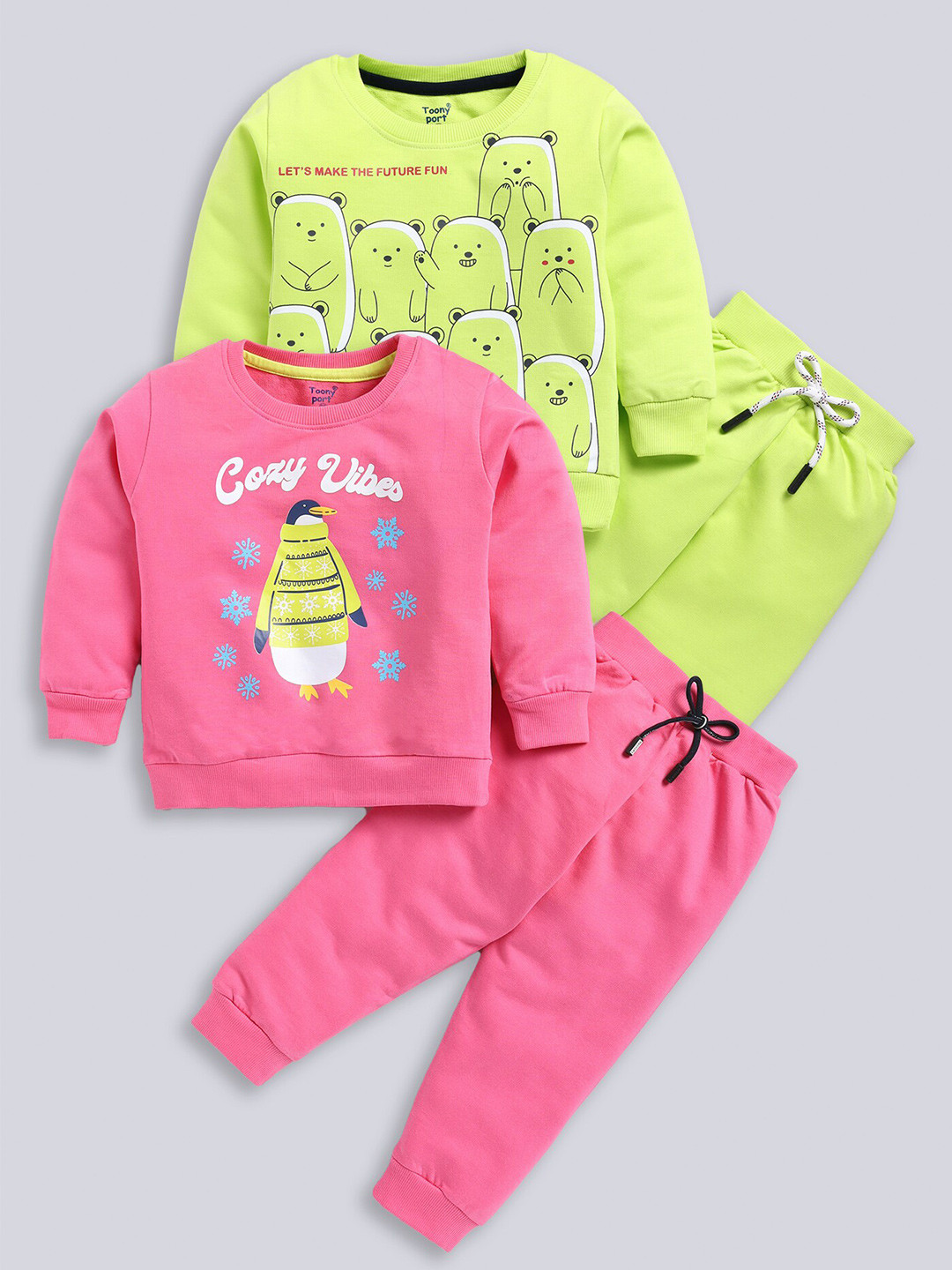 

Toonyport Kids Pack of 2 Printed Pure Cotton Clothing Set, Green