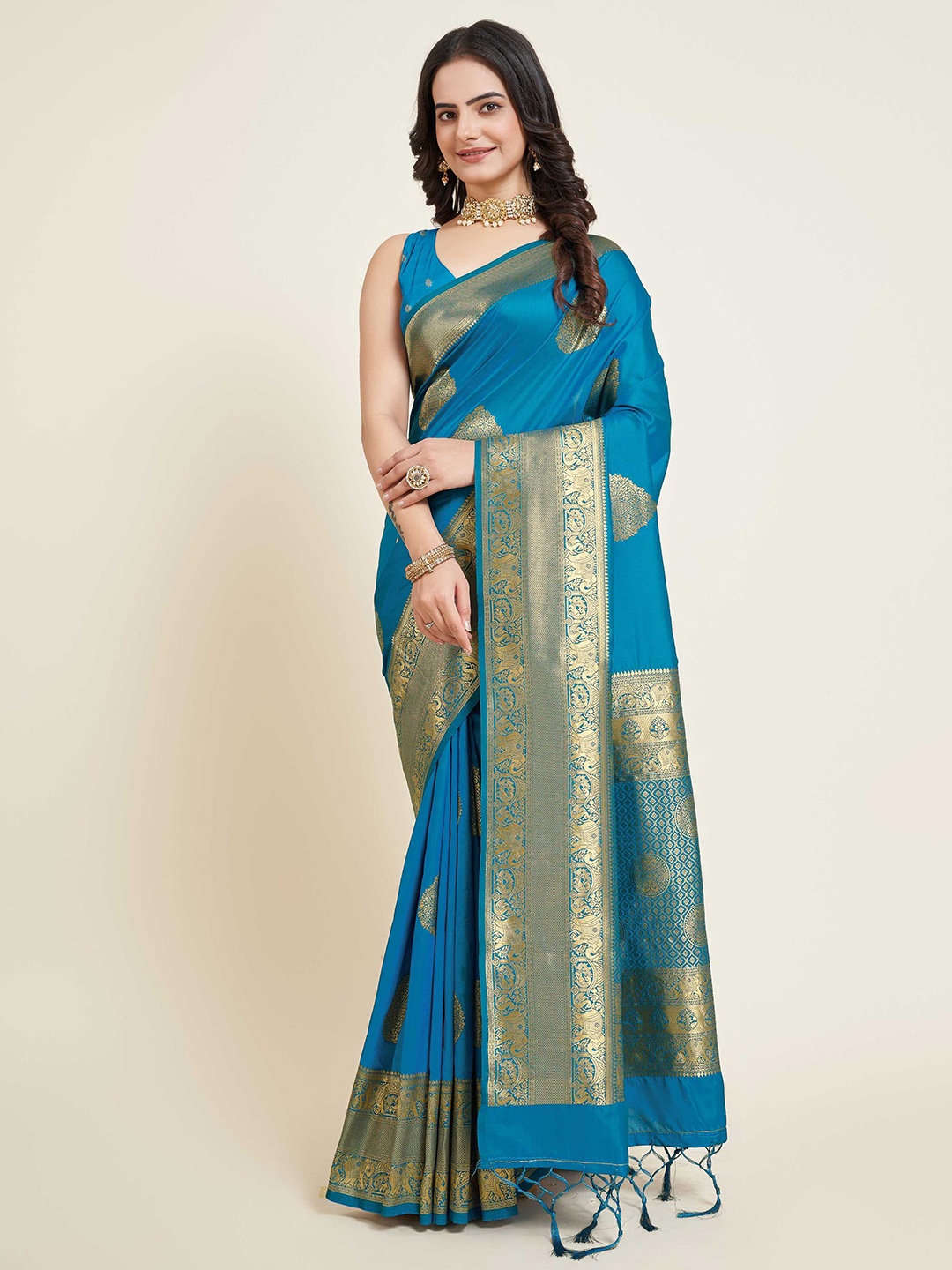 

Mitera Ethnic Motifs Woven Design Zari Banarasi Saree, Blue