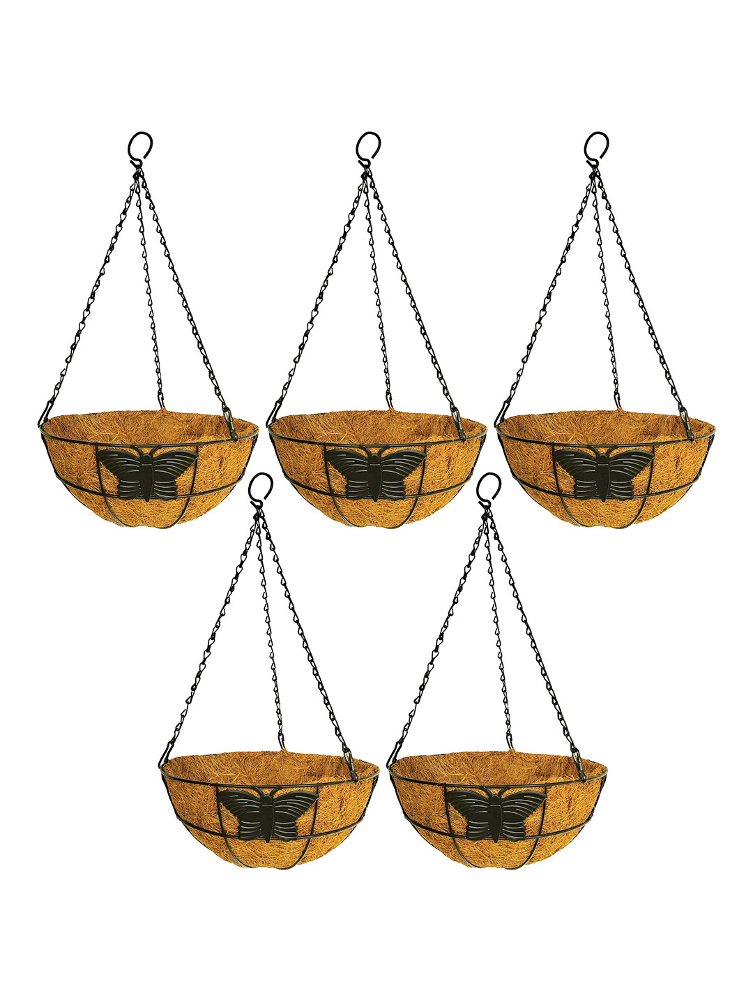 

Garden Deco Black & Brown 5 Pieces Hanging Basket Planters With Metal Hanging Chain