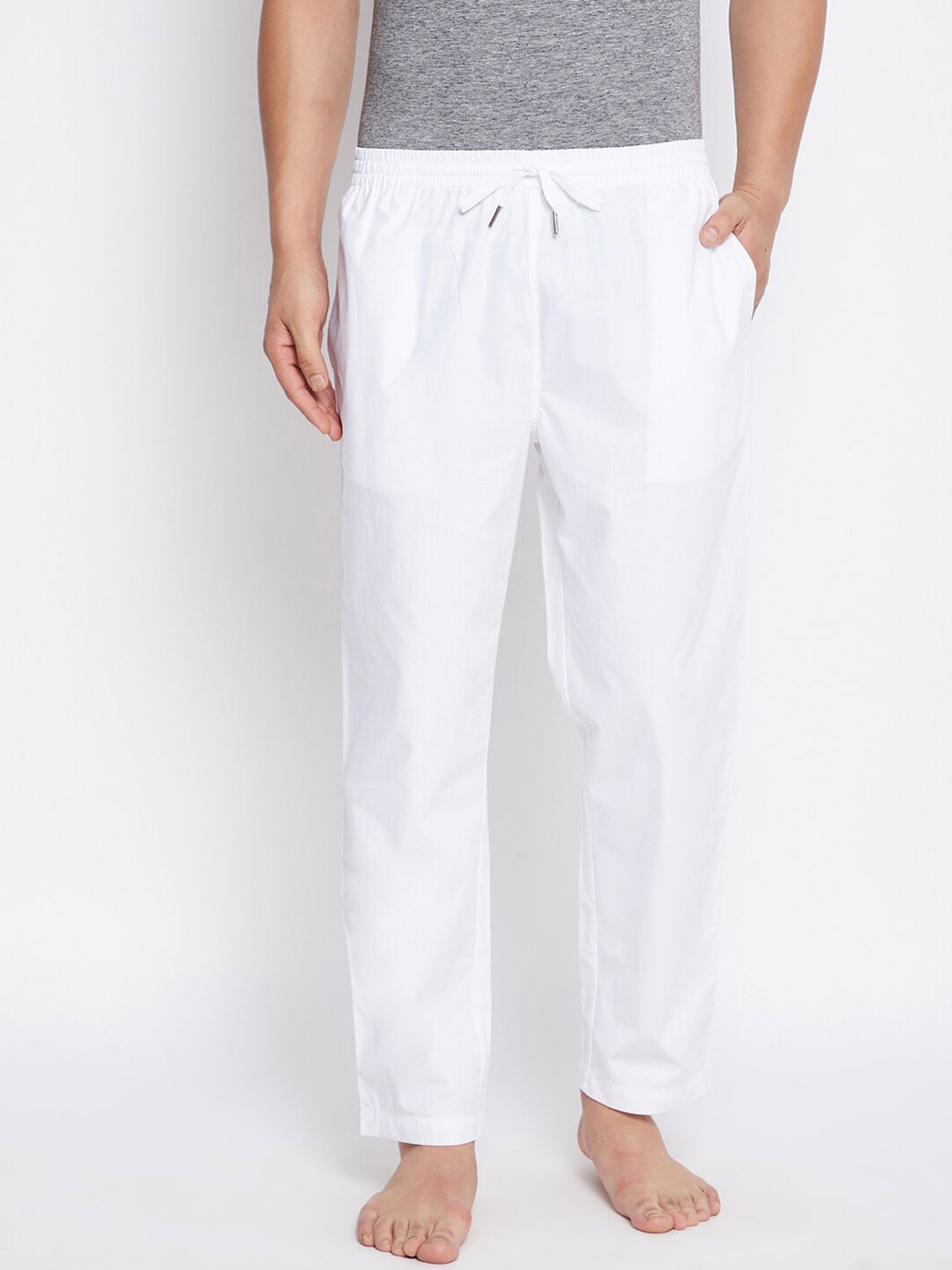 

Hypernation Men Mid-Rise Pure Cotton Lounge Pant, White