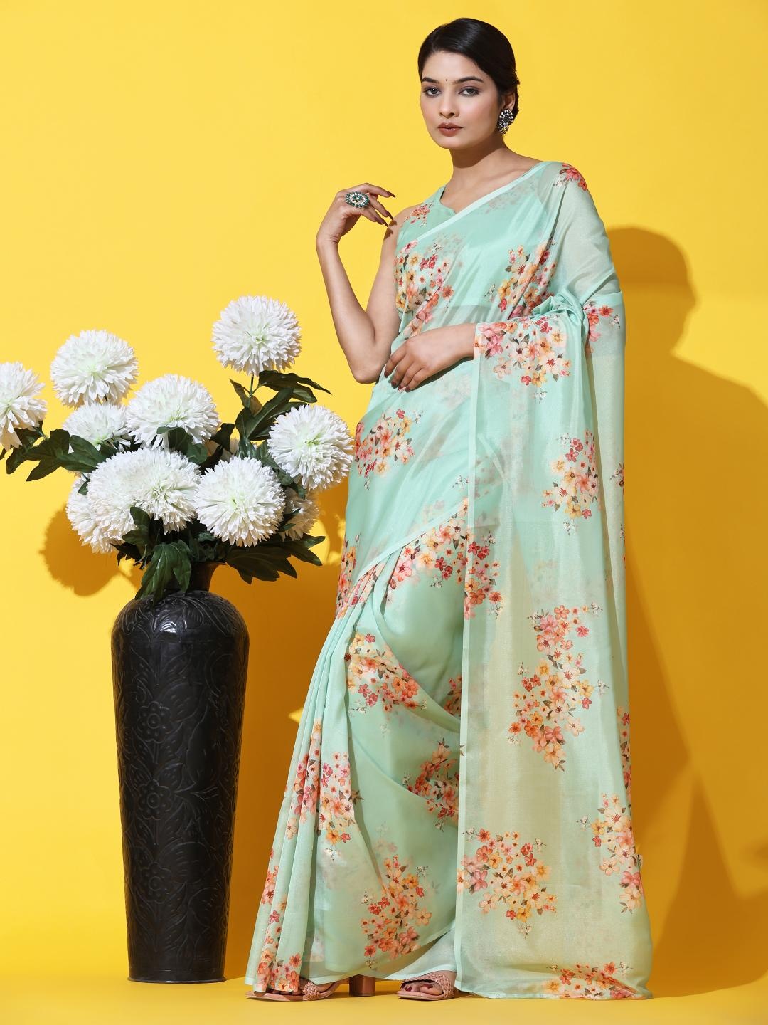 

Rujave Floral Organza Saree, Green