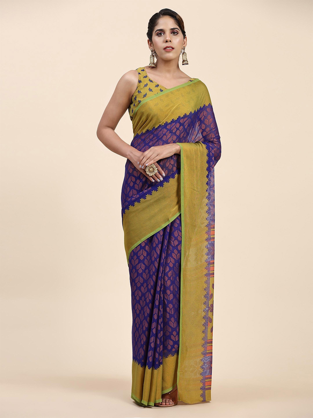 

Rujave Woven Design Saree, Navy blue