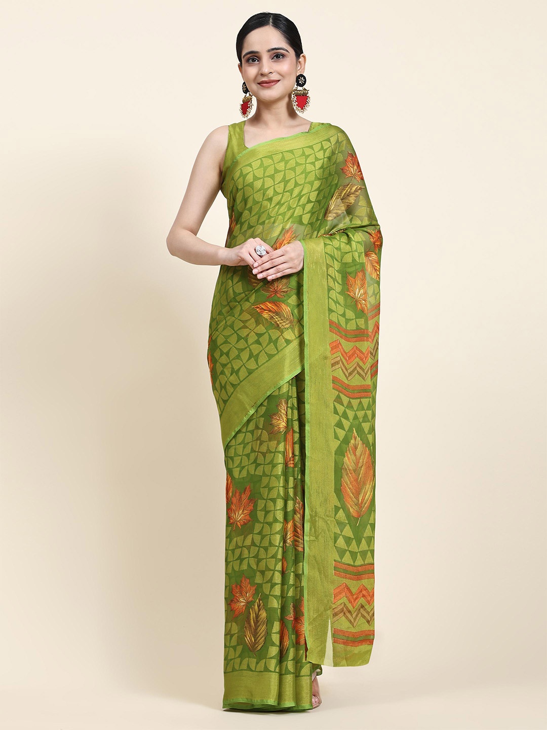 

Rujave Floral Woven Design Brasso Saree, Green
