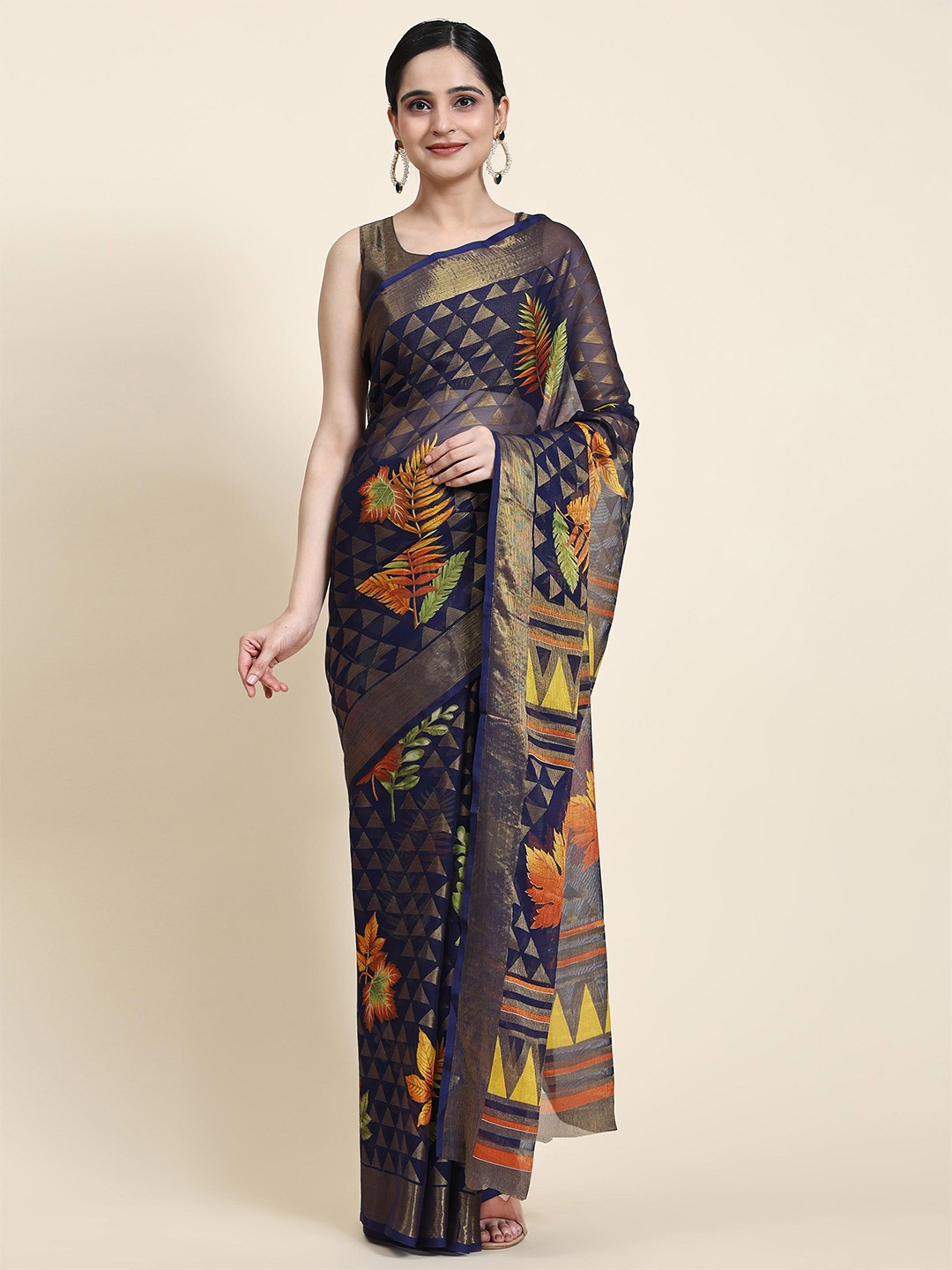 

Rujave Floral Woven Design Saree, Navy blue