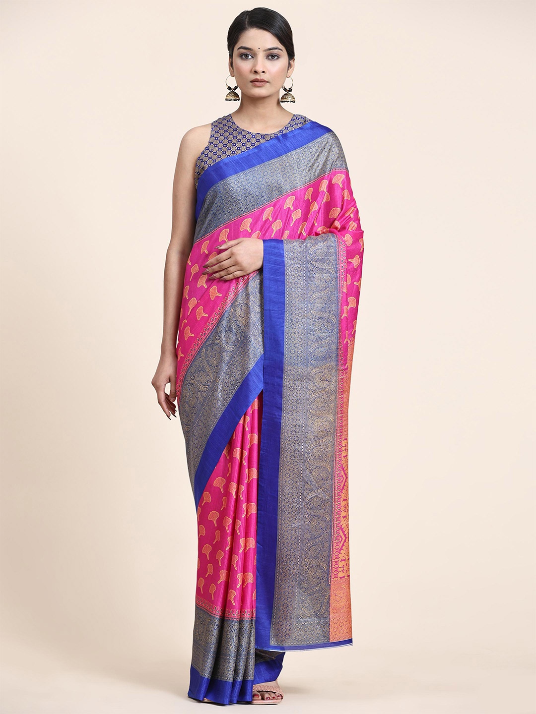 

Rujave Floral Printed Silk Cotton Saree, Pink