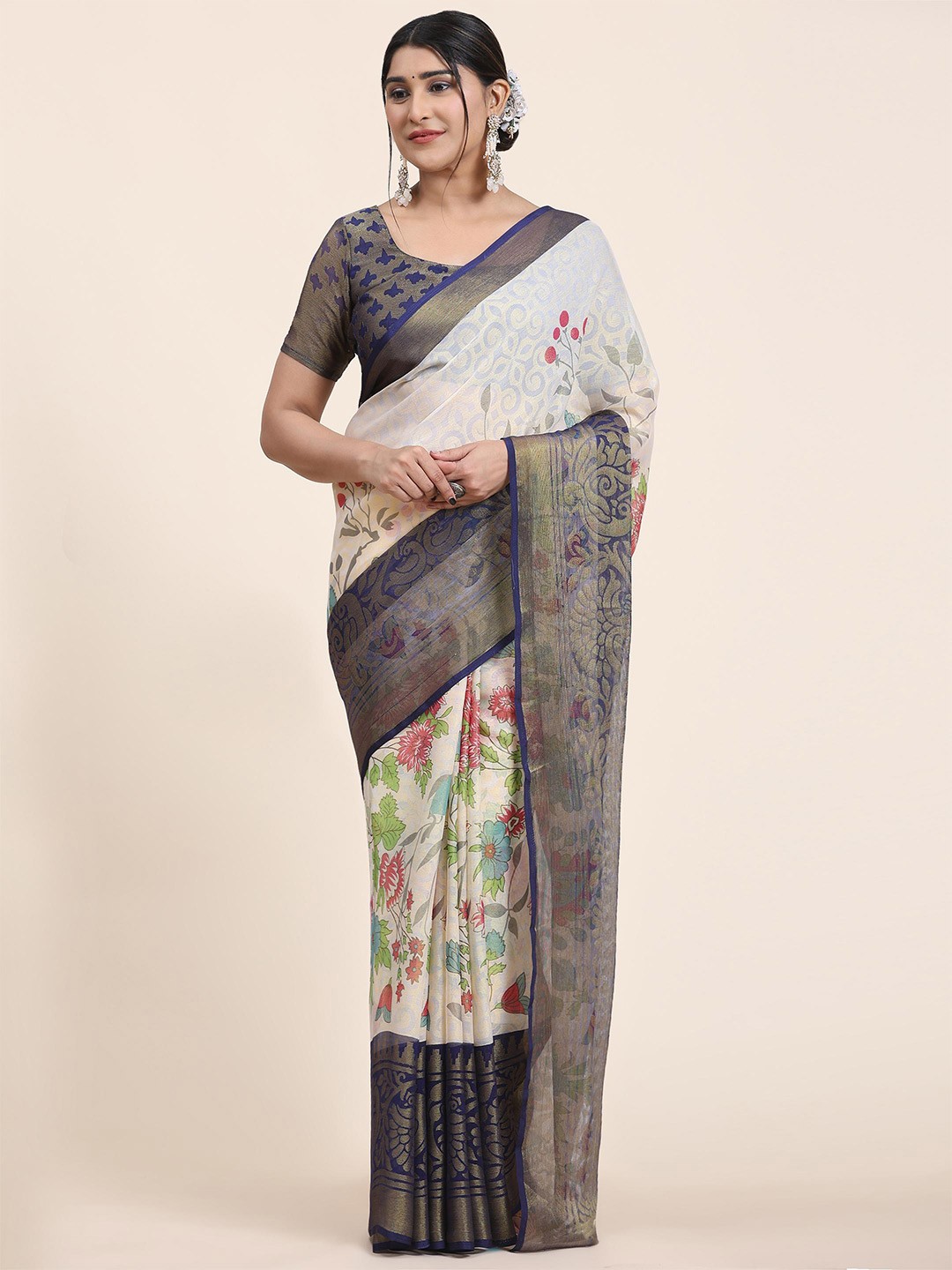 

Rujave Floral Woven Design Saree, Blue