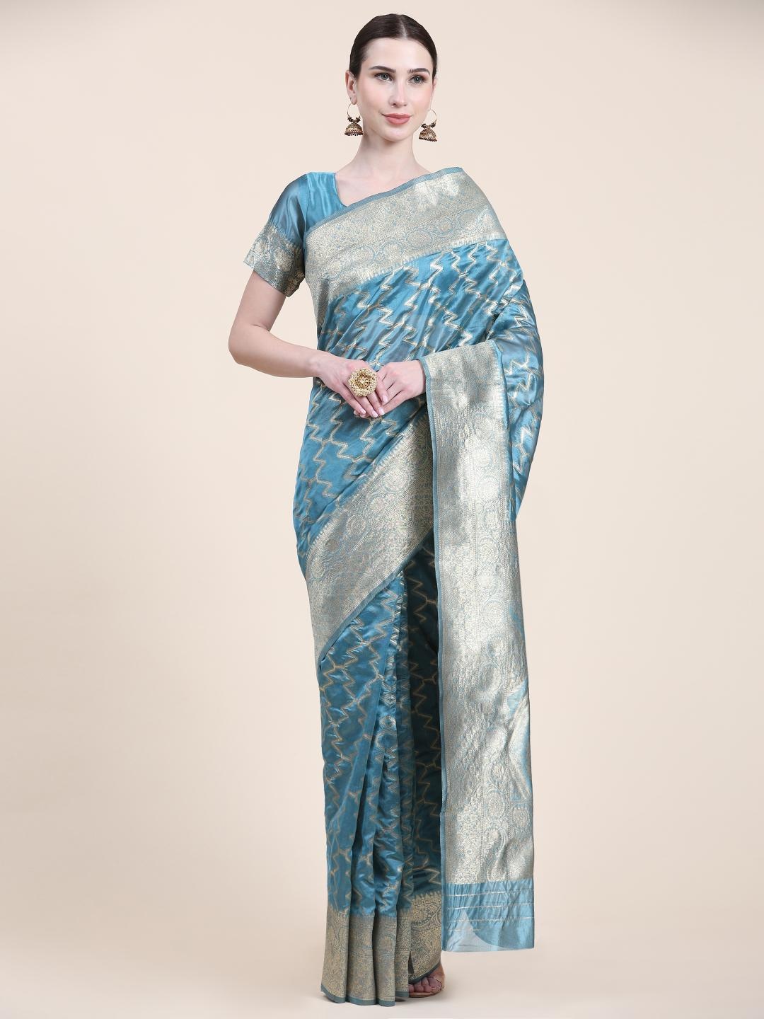 

Rujave Ethnic Motifs Woven Design Zari Pure Chiffon Banarasi Saree, Teal