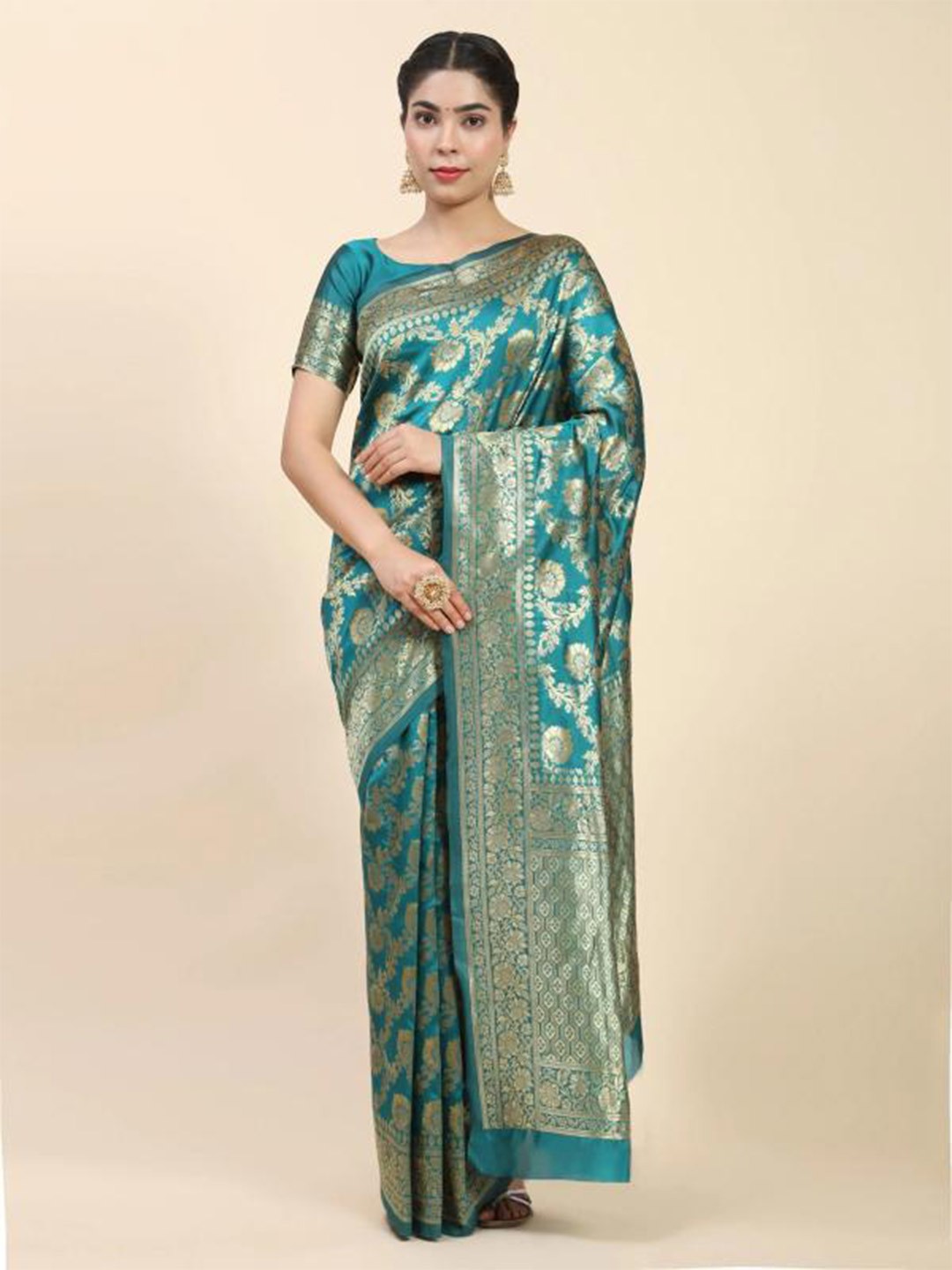 

Rujave Ethnic Motifs Woven Design Zari Banarasi Saree, Lime green