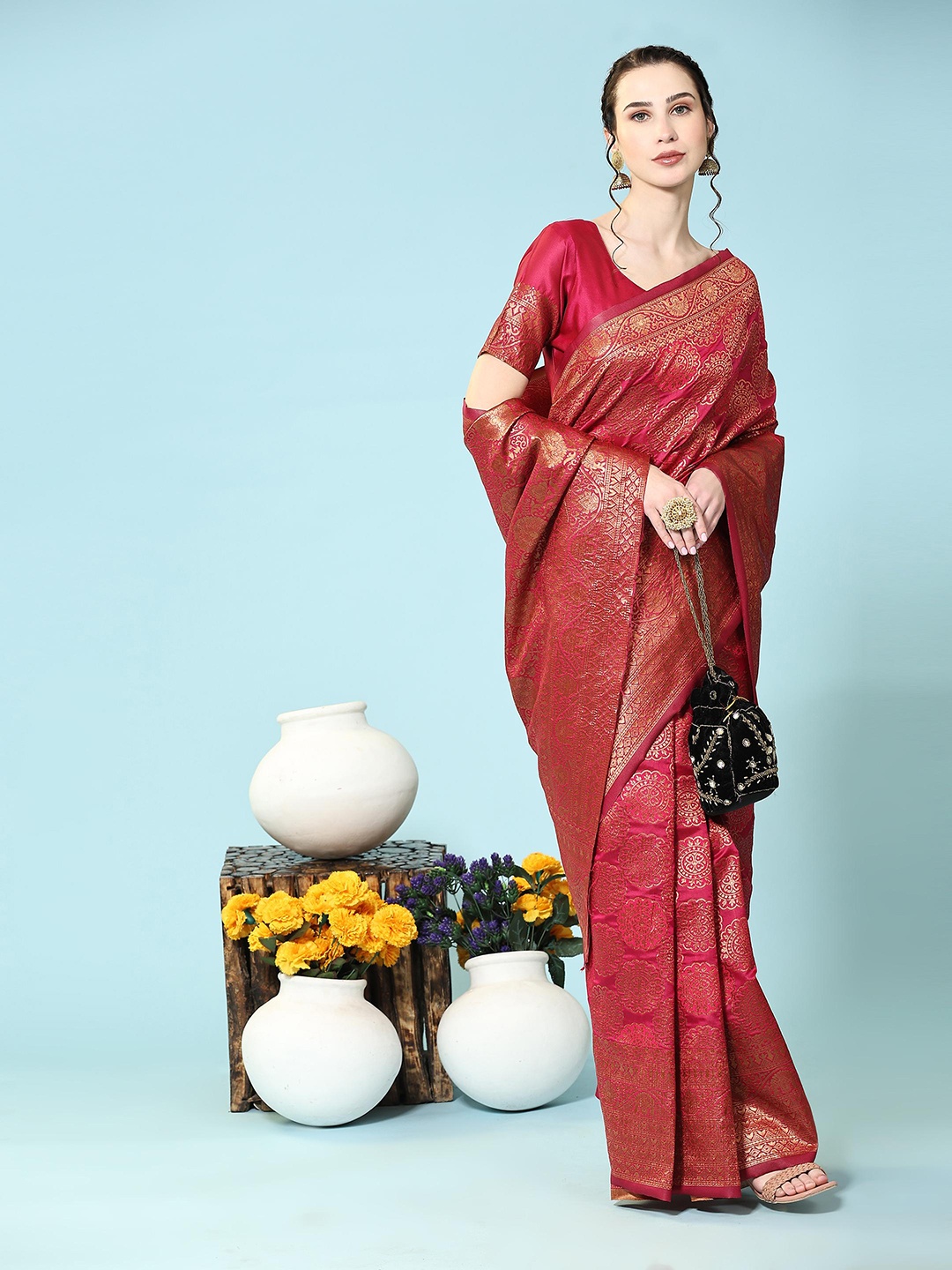 

Rujave Design Zari Silk Banarasi Saree, Pink