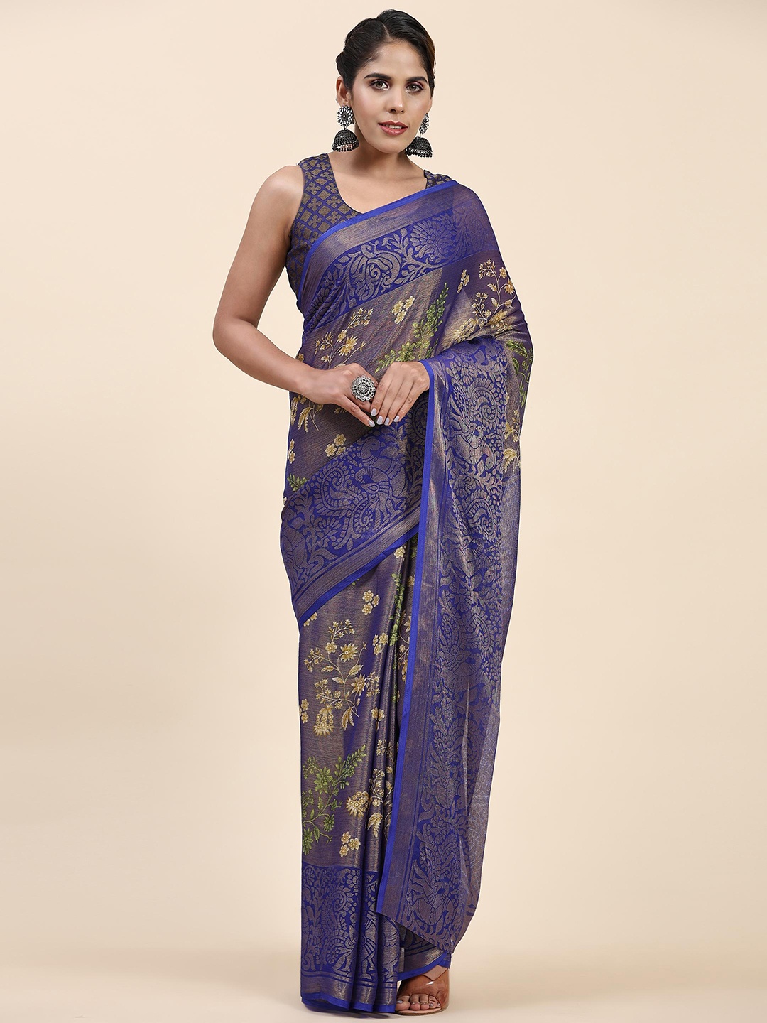

Rujave Floral Woven Design Brasso Saree, Blue