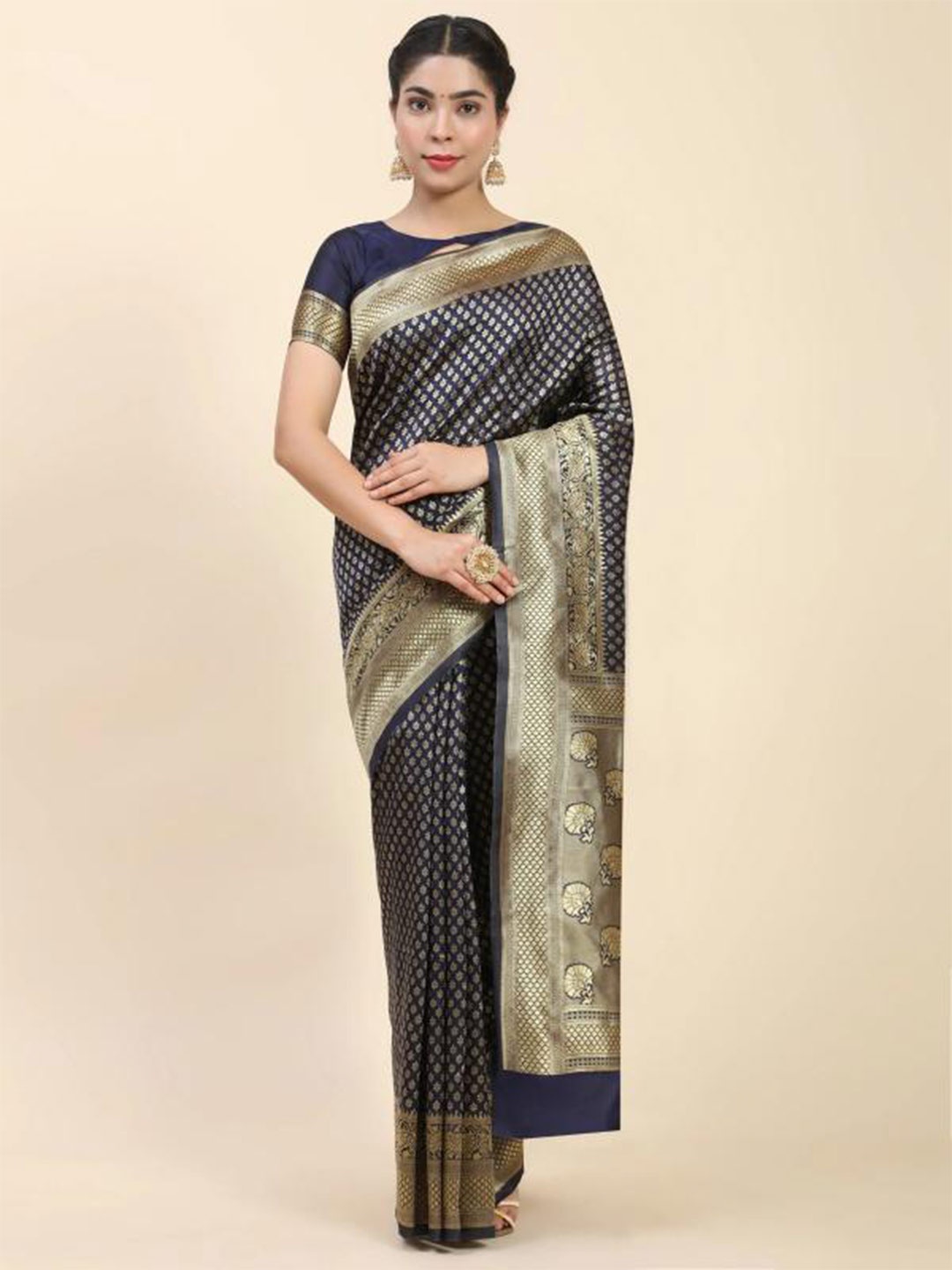 

Rujave Woven Design Zari Banarasi Saree, Navy blue