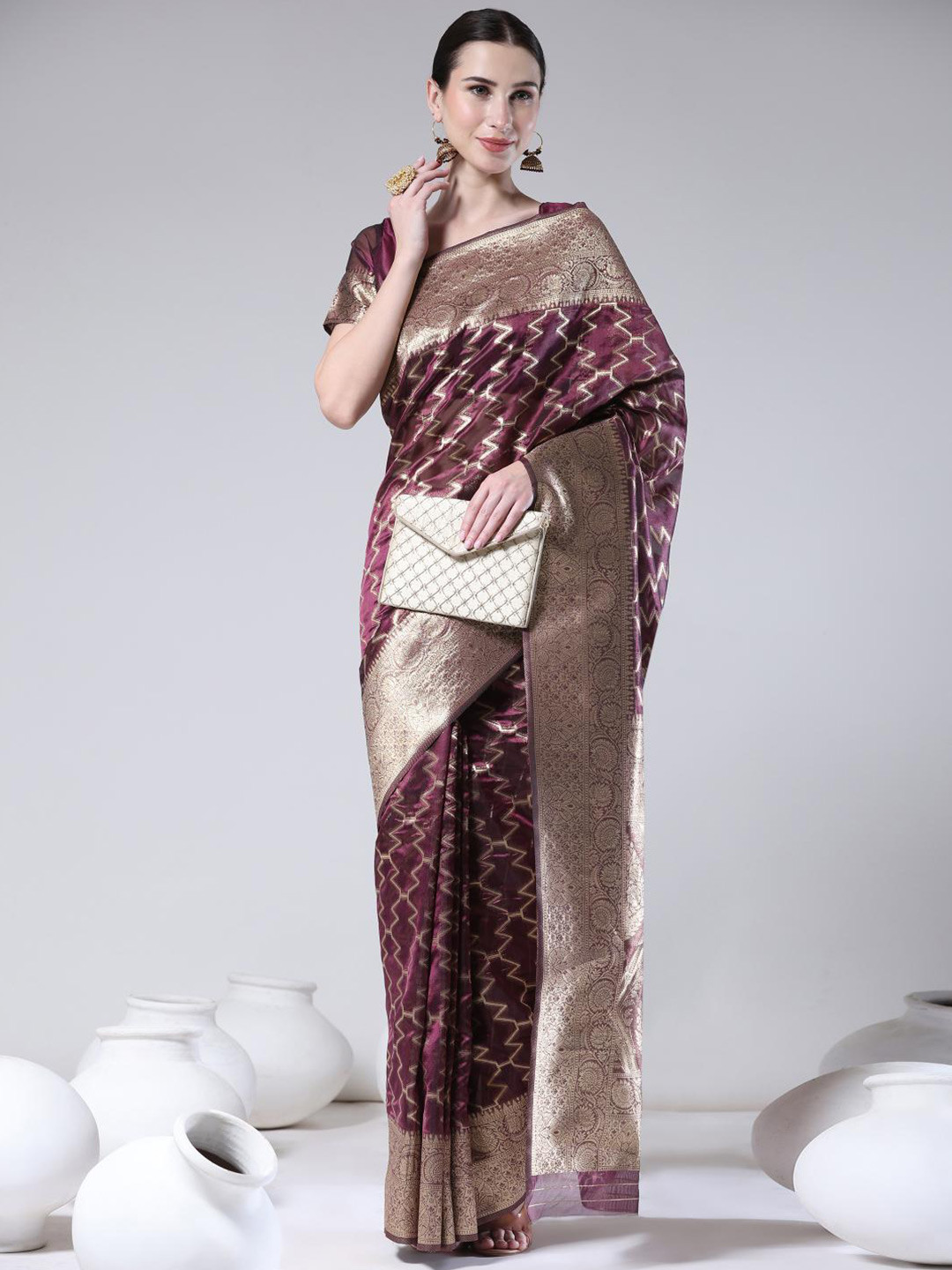 

Rujave Ethnic Motifs Woven Design Zari Banarasi Saree, Purple