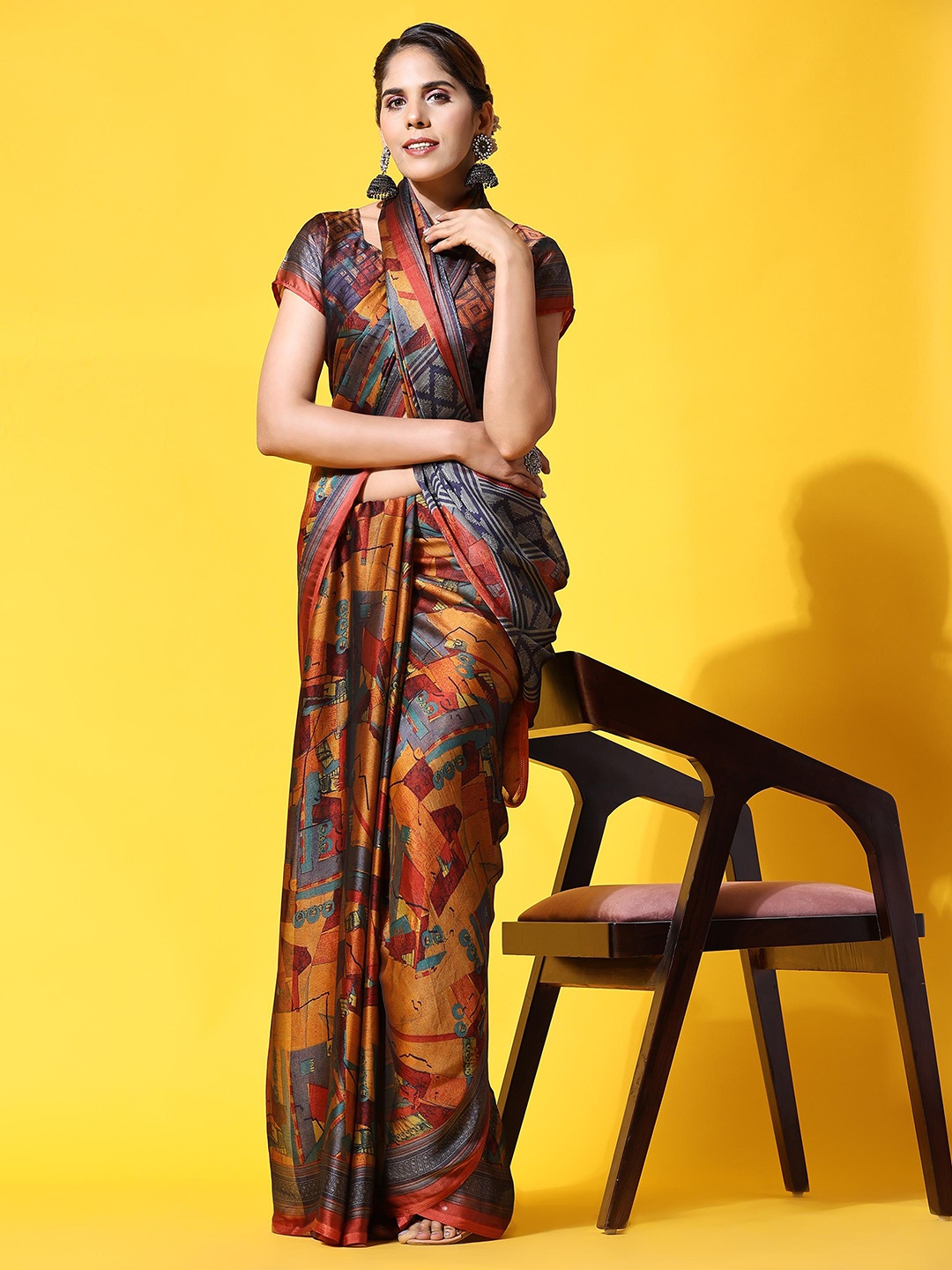 

Rujave Abstract Printed Pure Chiffon Saree, Rust