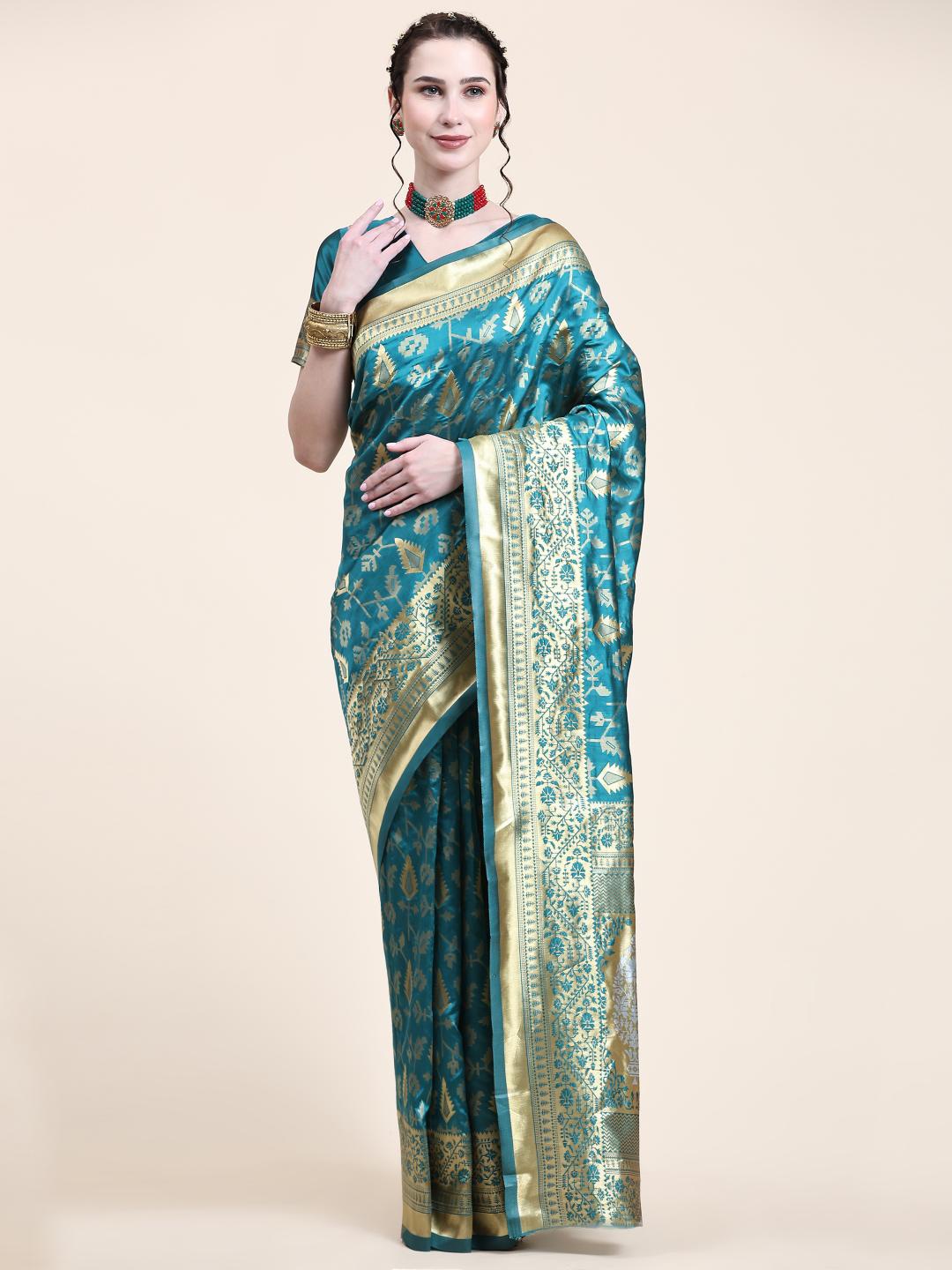 

Rujave Ethnic Motifs Woven Design Zari Art Silk Banarasi Saree, Lime green