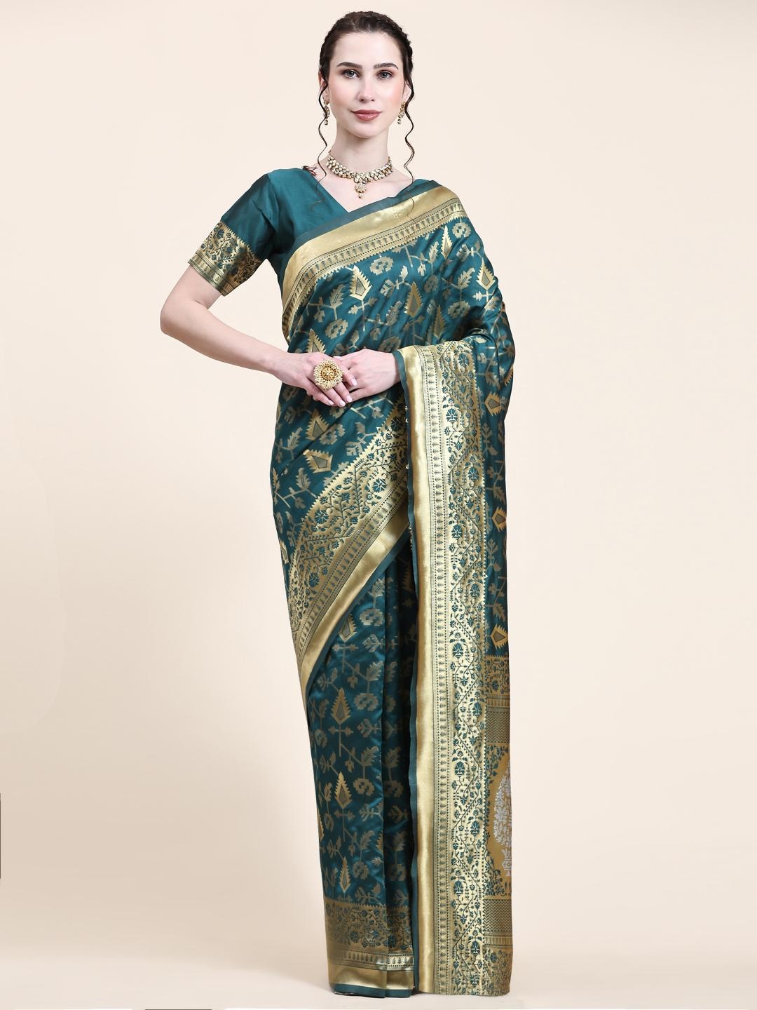 

Rujave Woven Design Zari Art Silk Banarasi Saree, Green